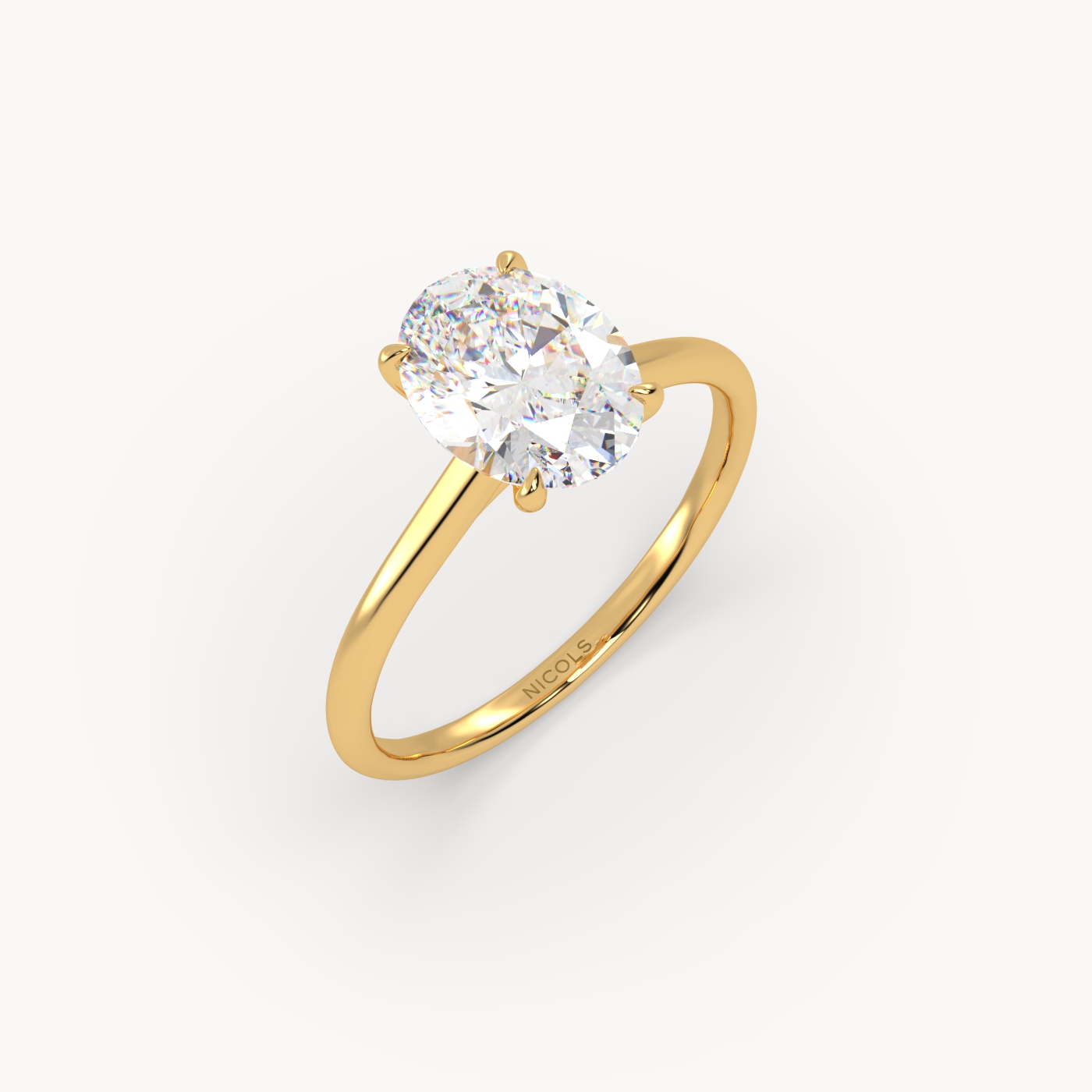 18k yellow gold cathedral solitaire engagement ring for 2ct oval diamond