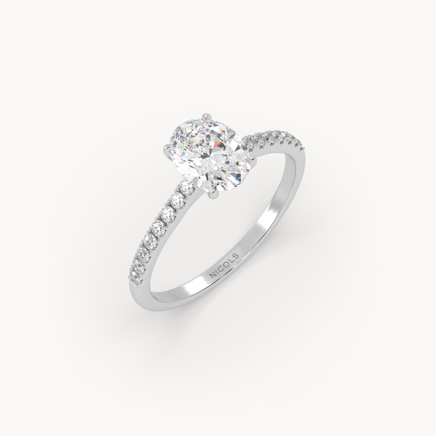 18K White Gold Petite Pavé Cathedral Engagement Ring for Oval Diamond