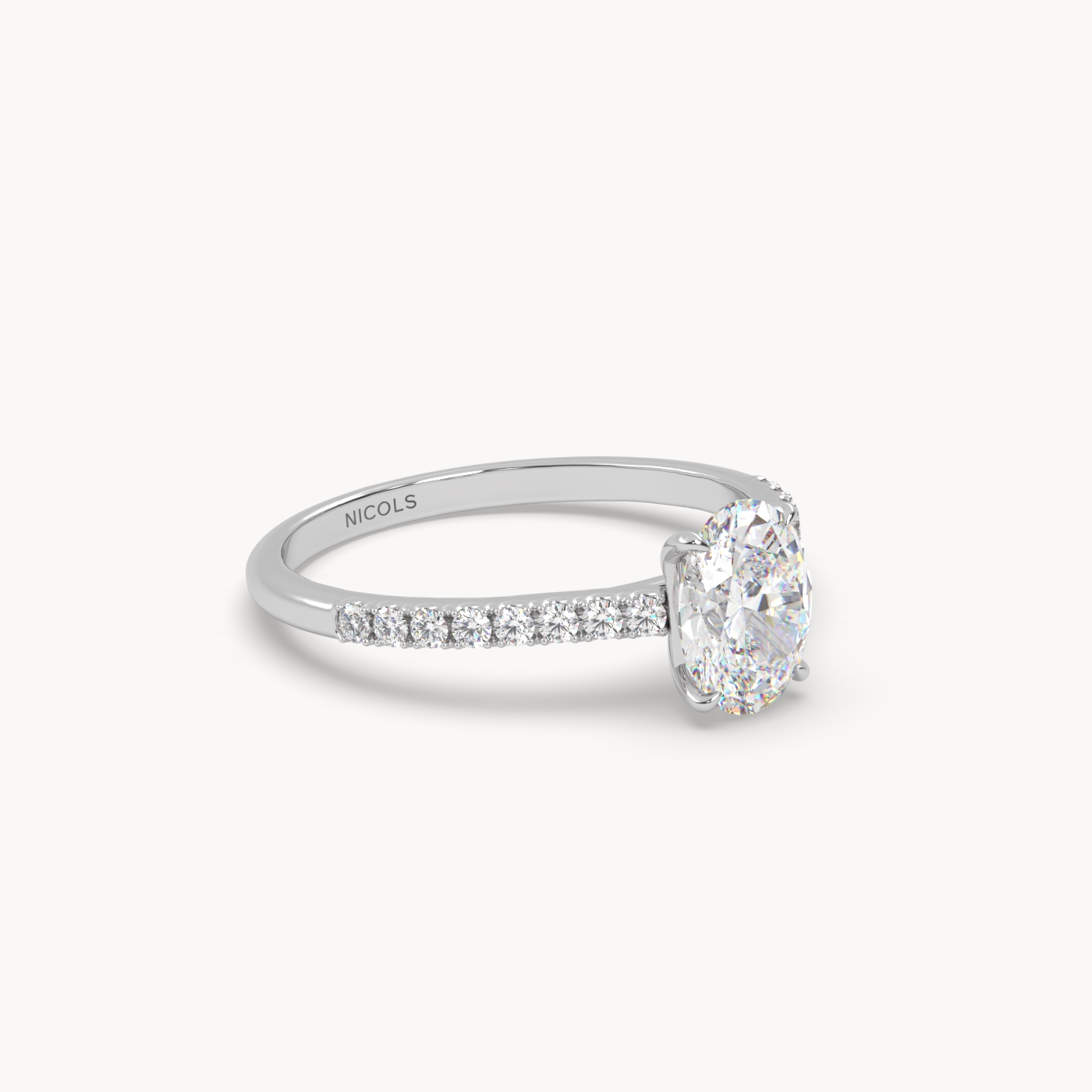 18K White Gold Petite Pavé Cathedral Engagement Ring for Oval Diamond