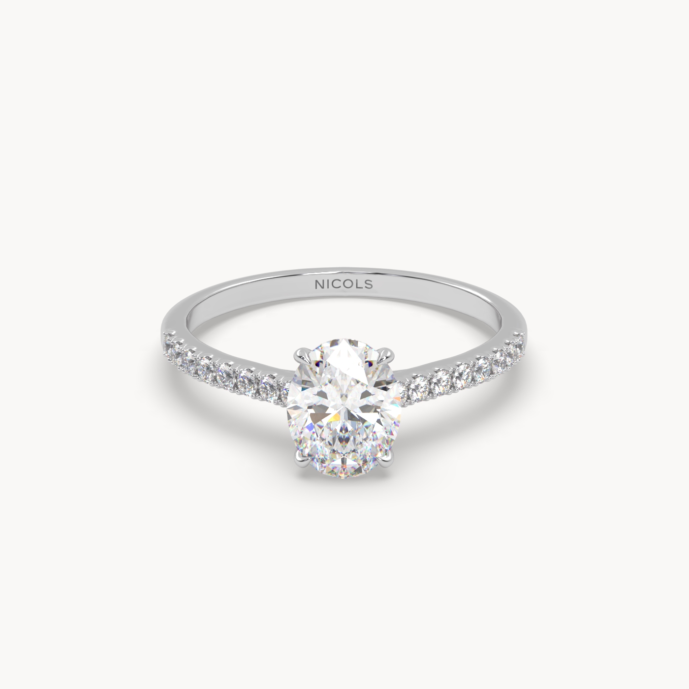 18K White Gold Petite Pavé Cathedral Engagement Ring for Oval Diamond