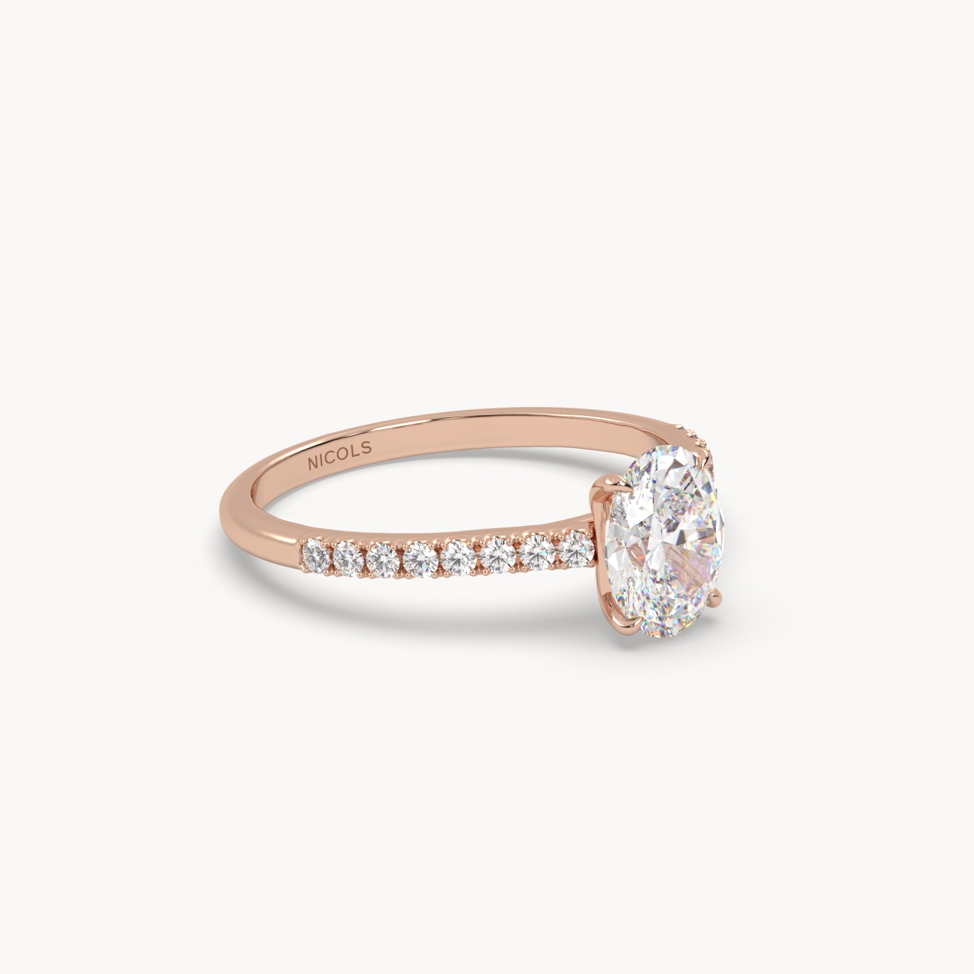 18K Rose Gold Petite Pavé Cathedral Engagement Ring for Oval Diamond