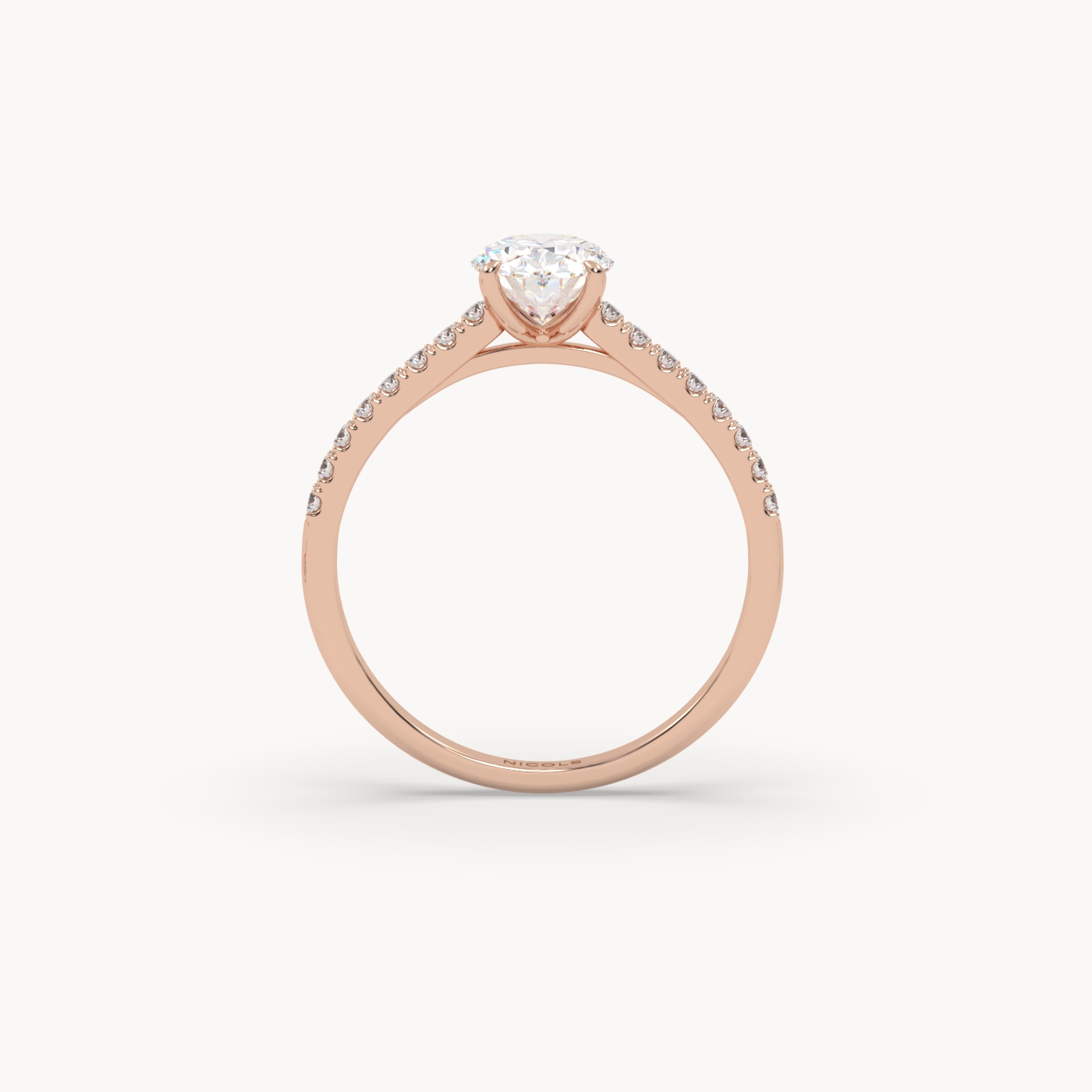 18K Rose Gold Petite Pavé Cathedral Engagement Ring for Oval Diamond