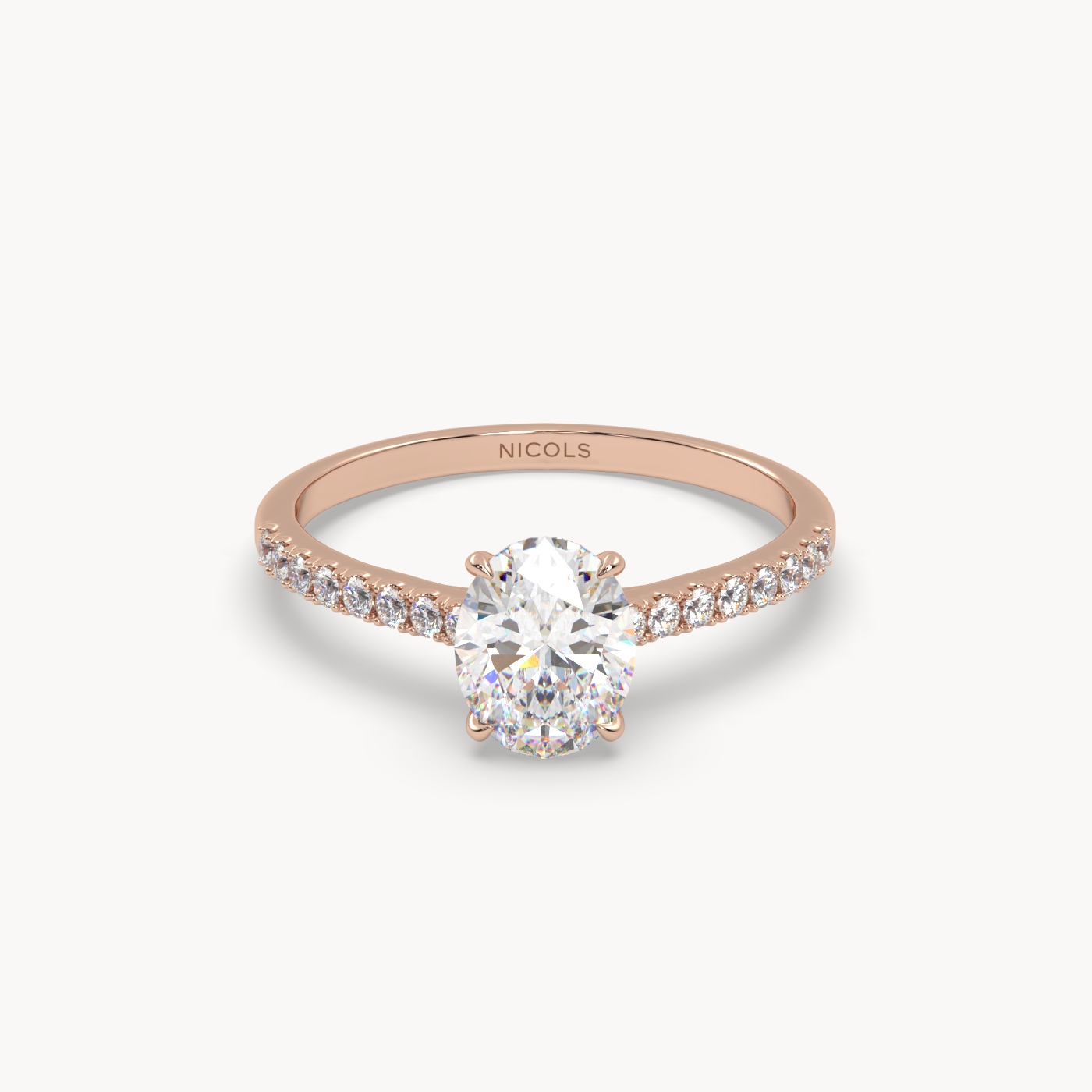 18K Rose Gold Petite Pavé Cathedral Engagement Ring for Oval Diamond