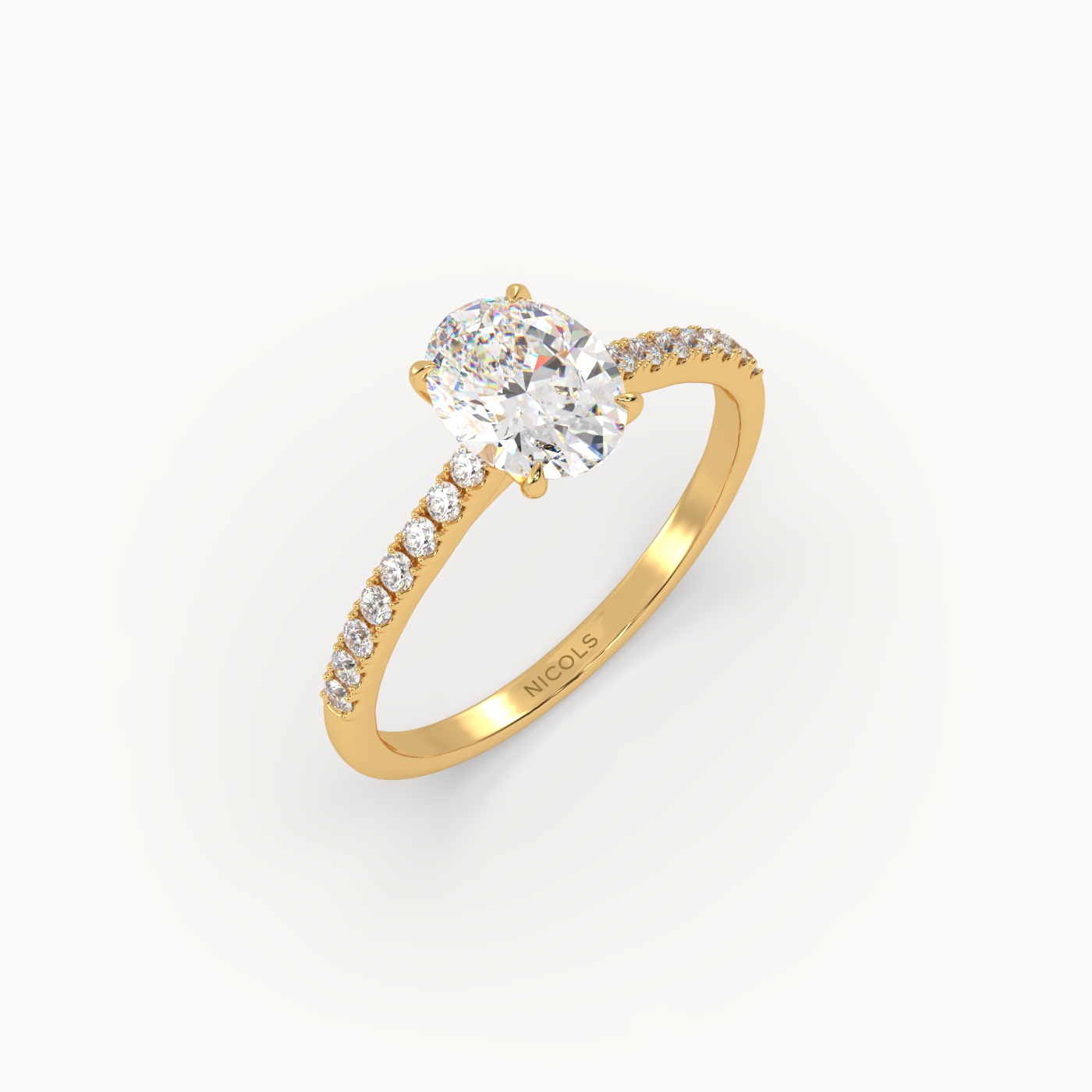 18K Yellow Gold Petite Pavé Cathedral Engagement Ring for Oval Diamond