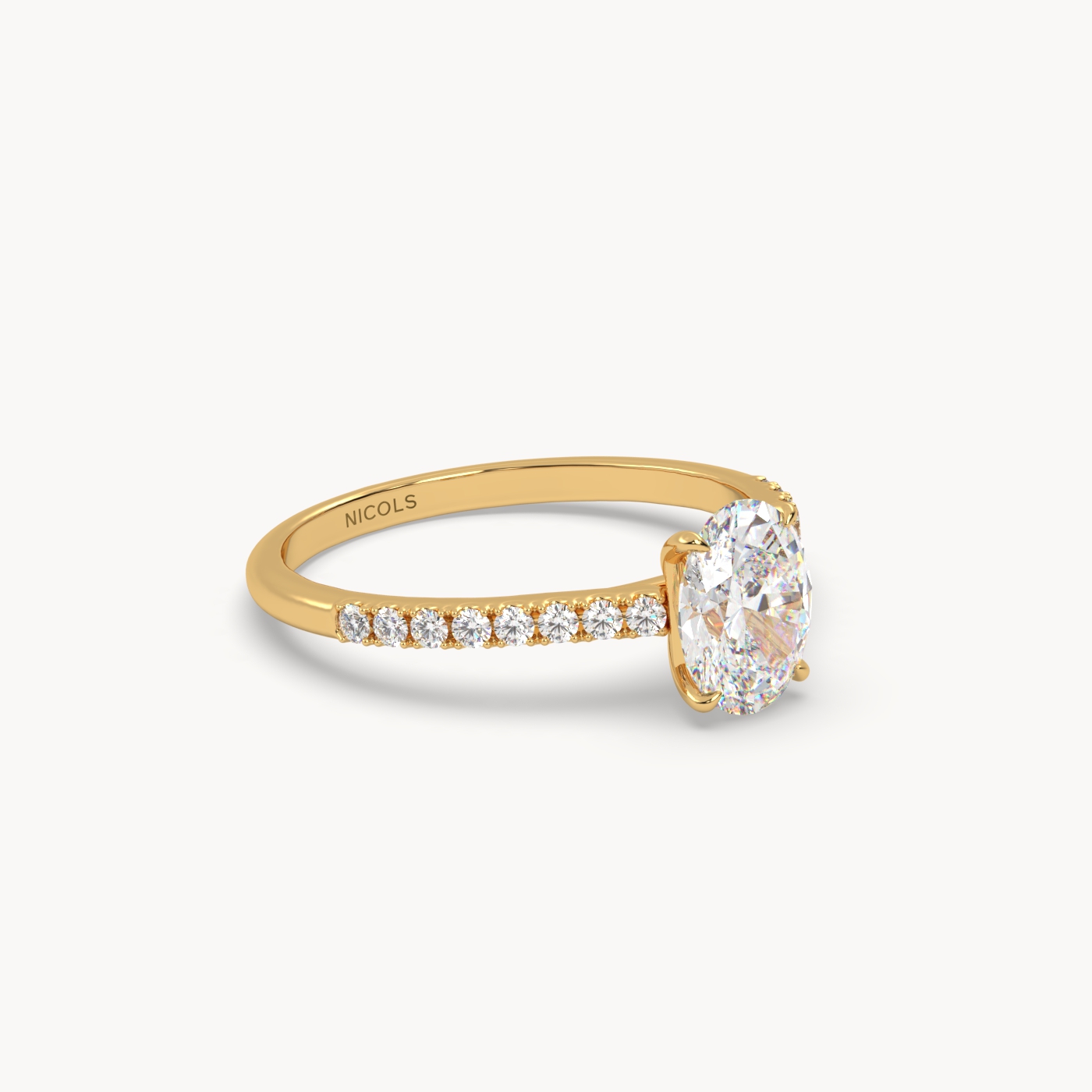 18K Yellow Gold Petite Pavé Cathedral Engagement Ring for Oval Diamond