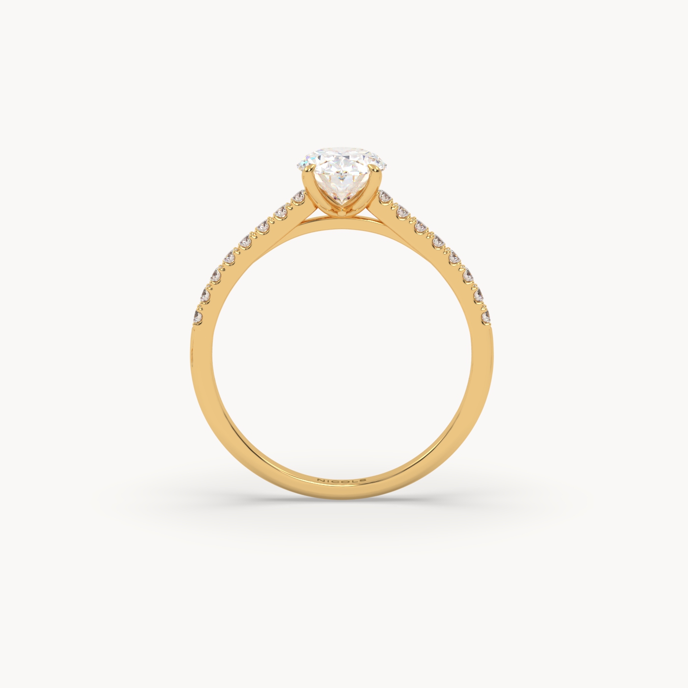 18K Yellow Gold Petite Pavé Cathedral Engagement Ring for Oval Diamond
