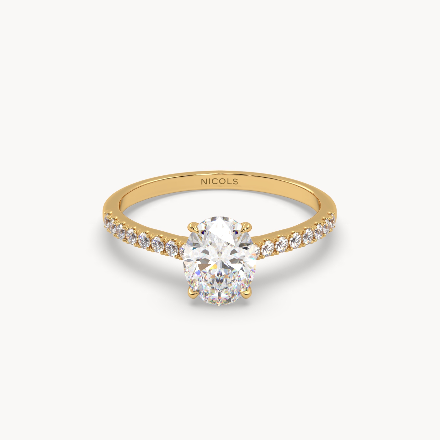 18K Yellow Gold Petite Pavé Cathedral Engagement Ring for Oval Diamond