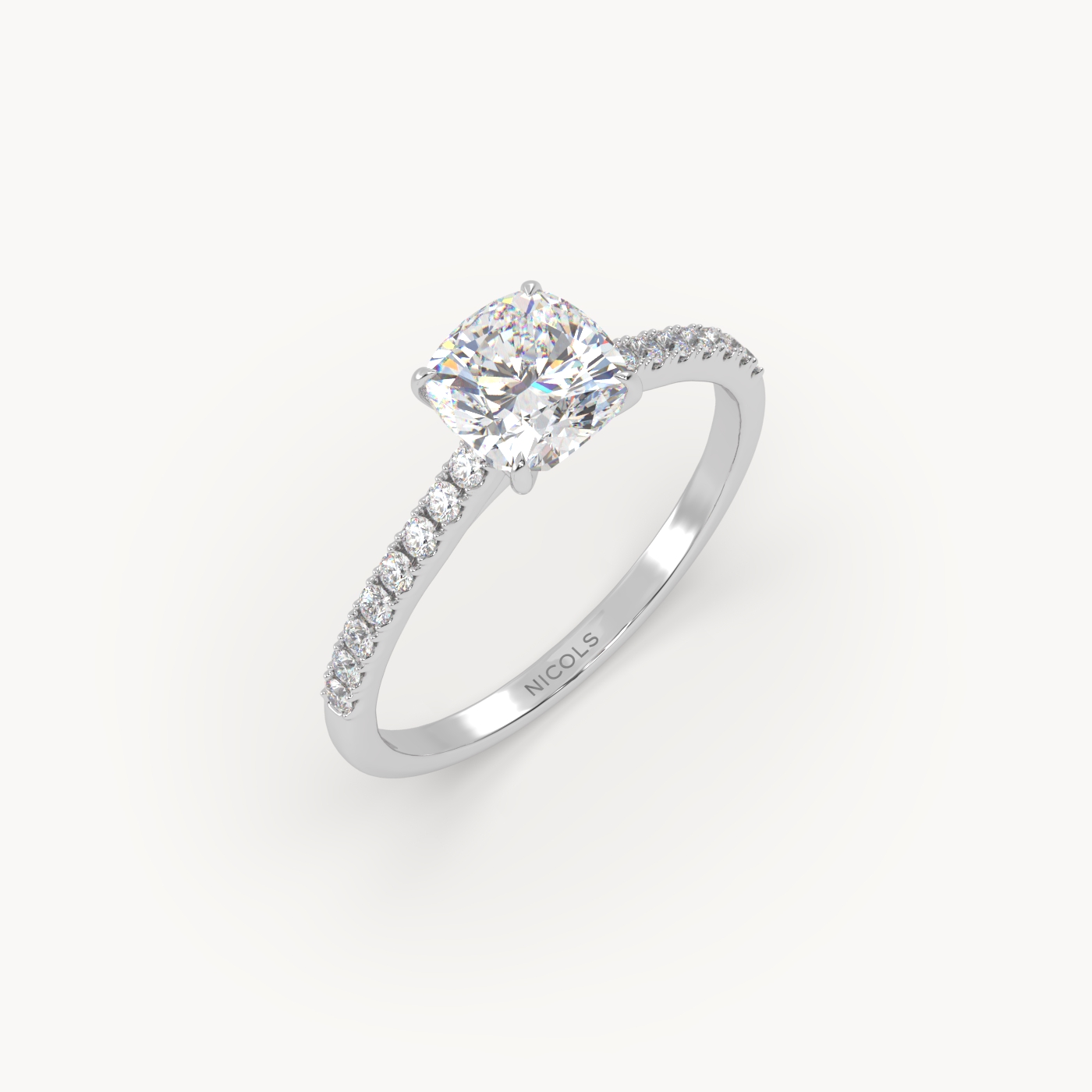 18K White Gold Petite Pavé Cathedral Engagement Ring for Cushion Diamond