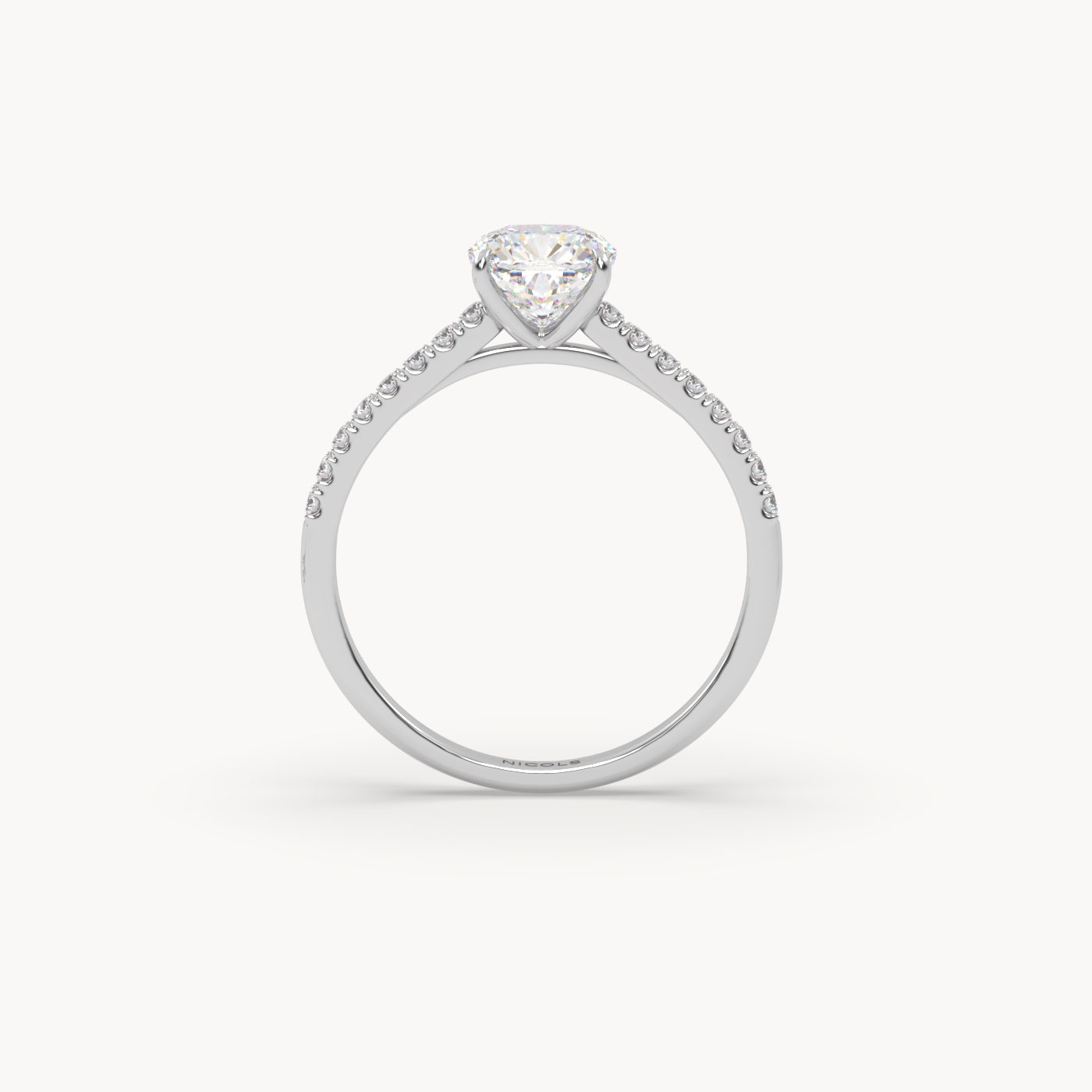 18K White Gold Petite Pavé Cathedral Engagement Ring for Cushion Diamond