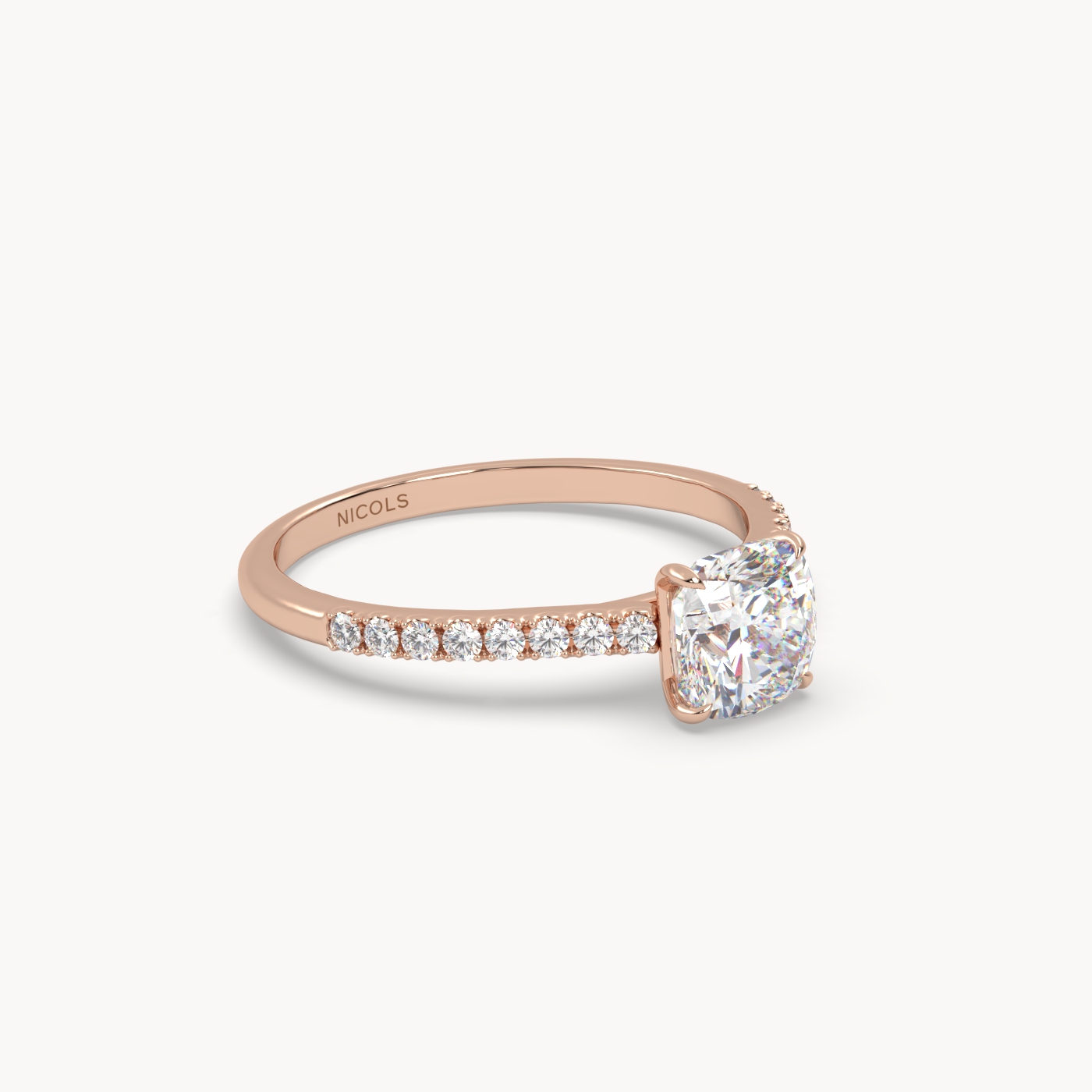 18K Rose Gold Petite Pavé Cathedral Engagement Ring for Cushion Diamond