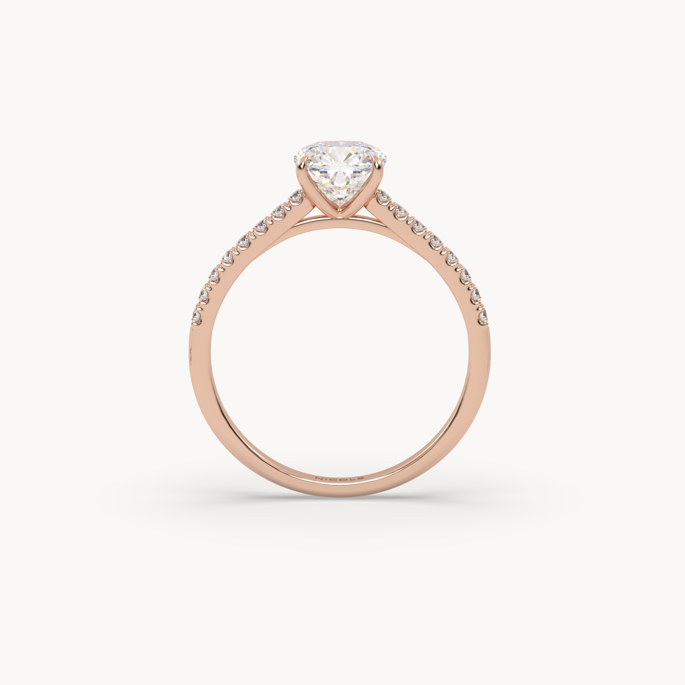 18K Rose Gold Petite Pavé Cathedral Engagement Ring for Cushion Diamond