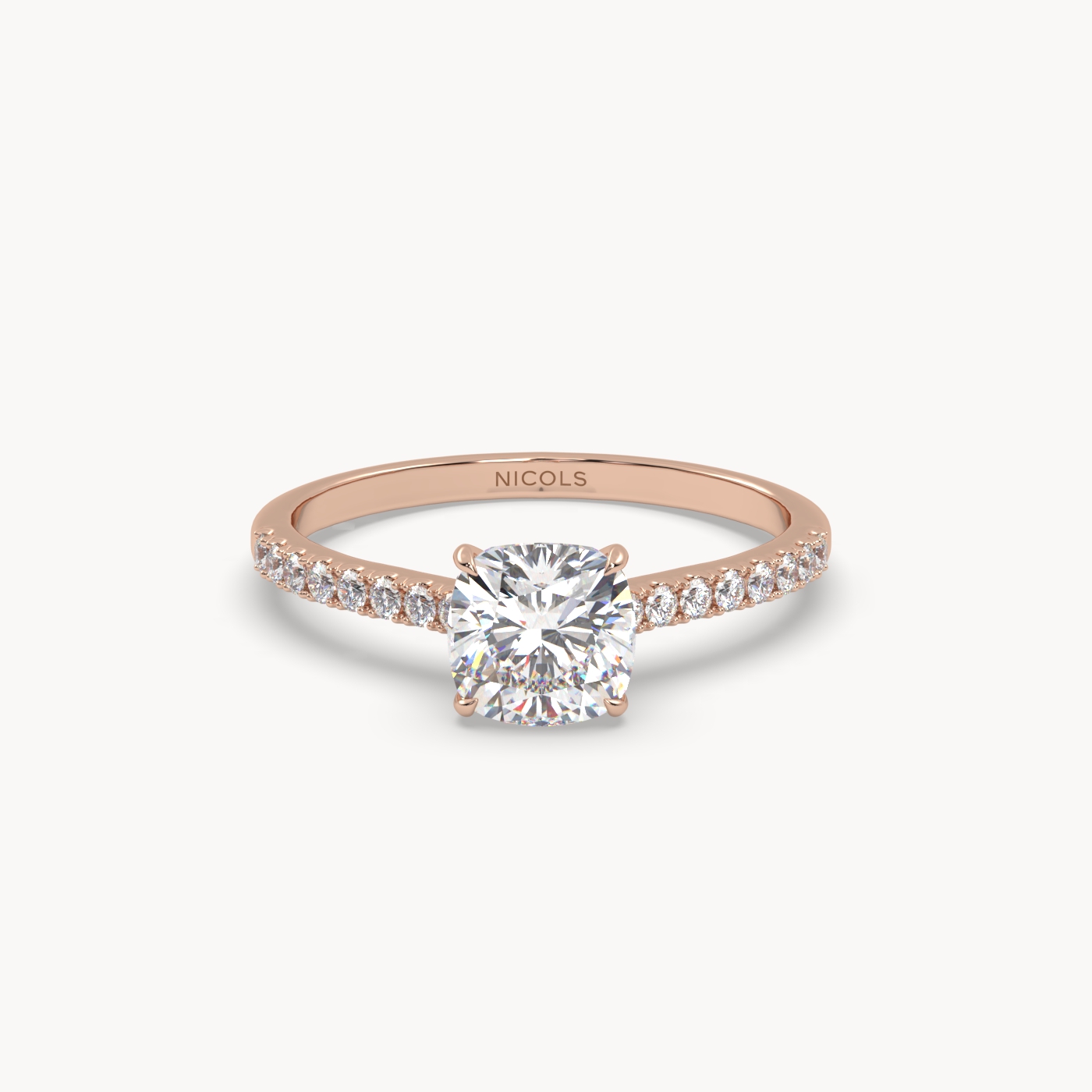 18K Rose Gold Petite Pavé Cathedral Engagement Ring for Cushion Diamond