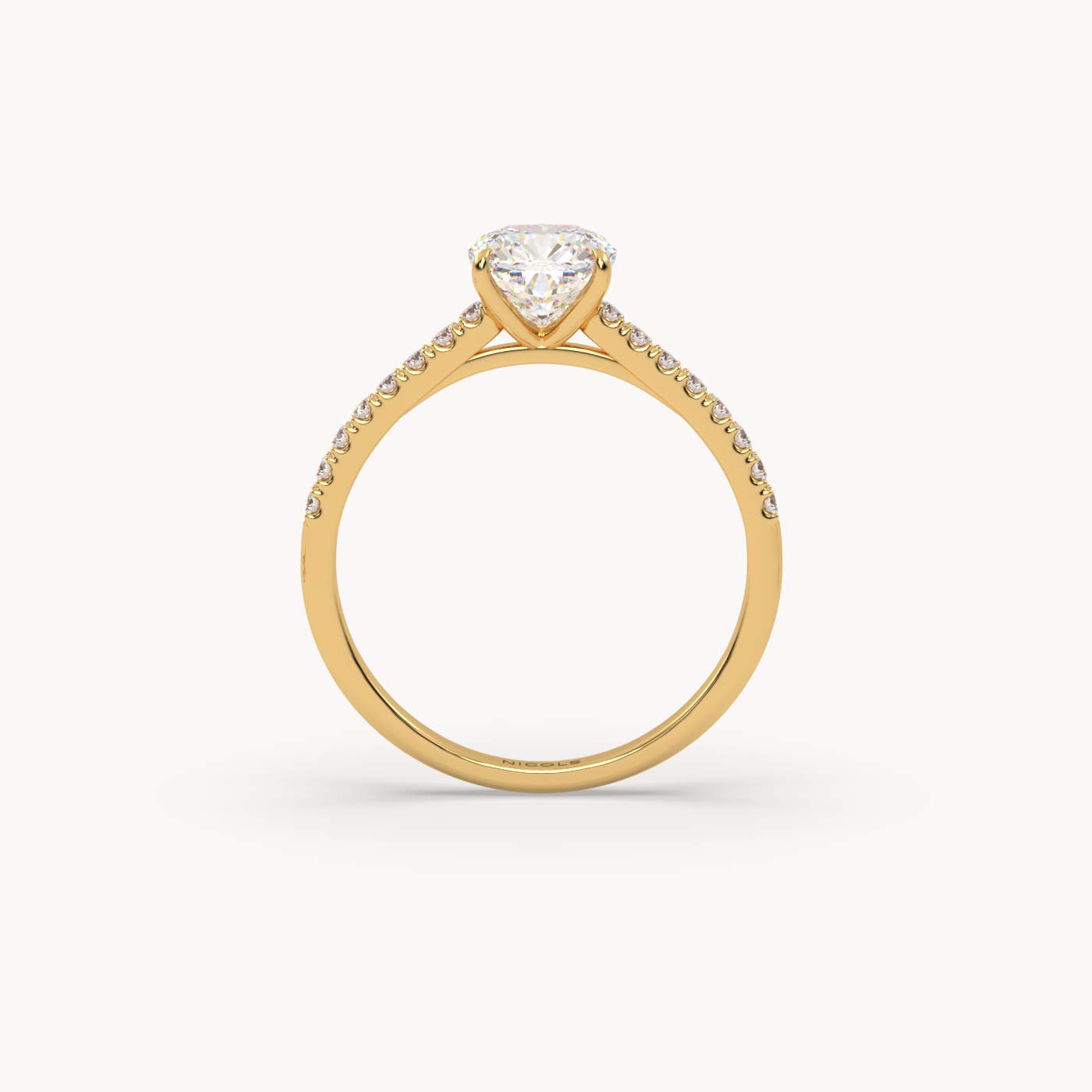18K Yellow Gold Petite Pavé Cathedral Engagement Ring for Cushion Diamond