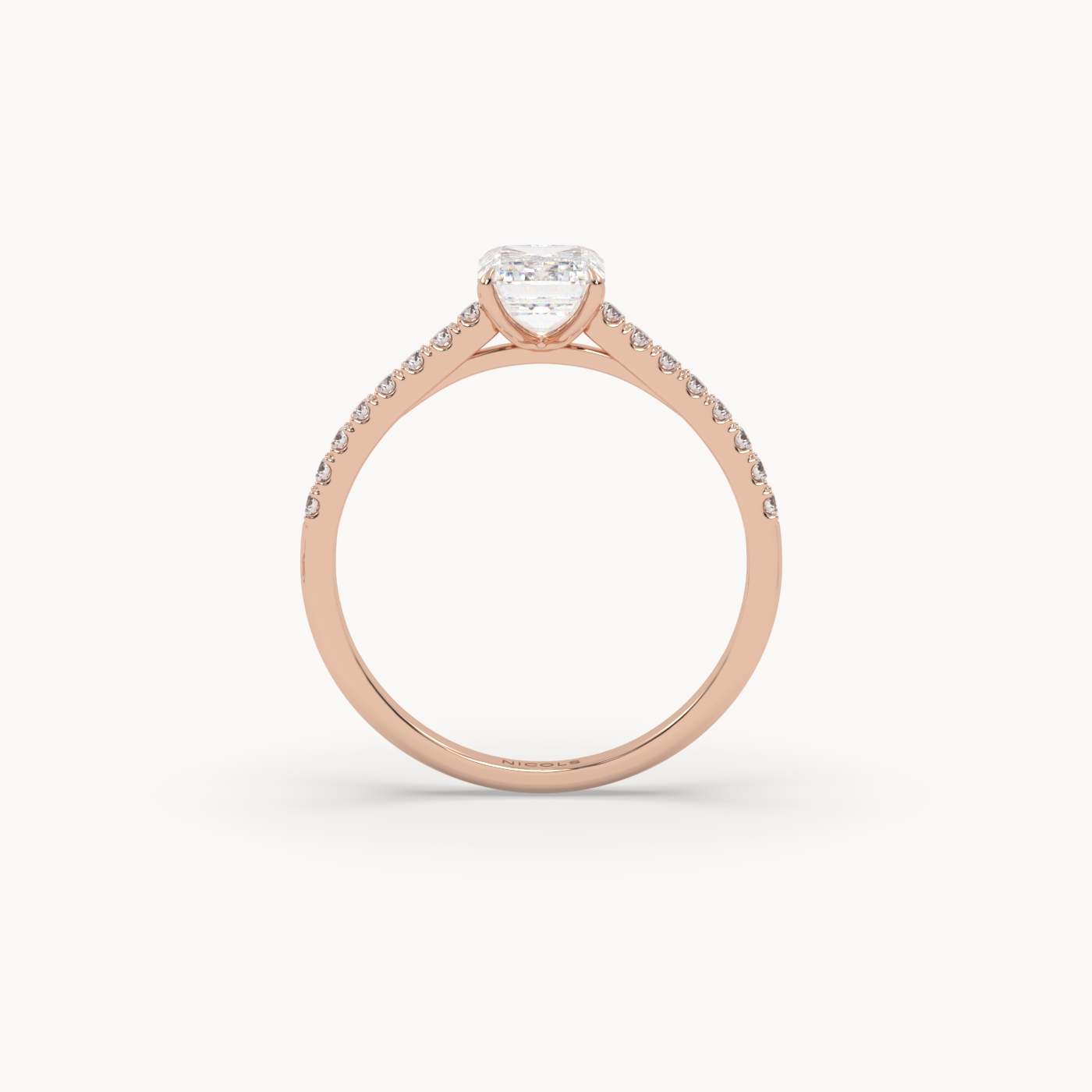18K Rose Gold Petite Pavé Cathedral Engagement Ring for Emerald Cut Diamond
