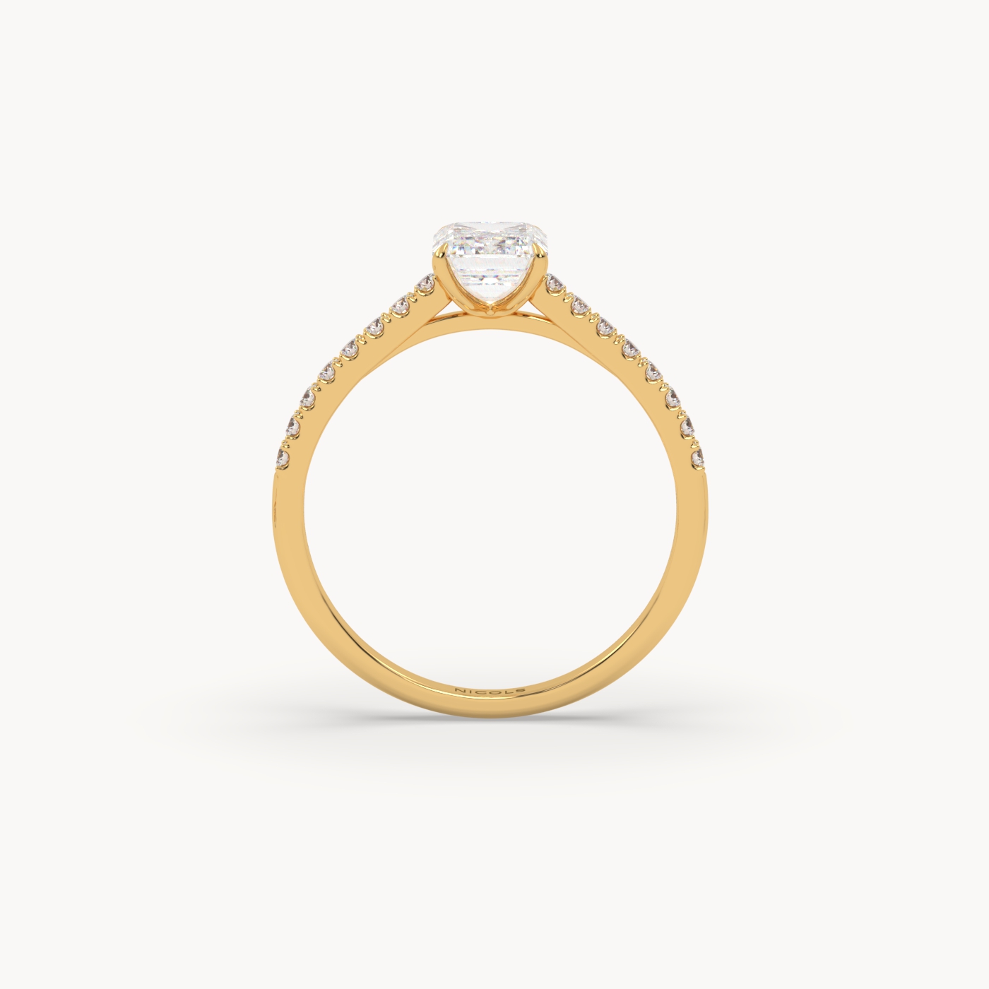 18K Yellow Gold Petite Pavé Cathedral Engagement Ring for Emerald Cut Diamond