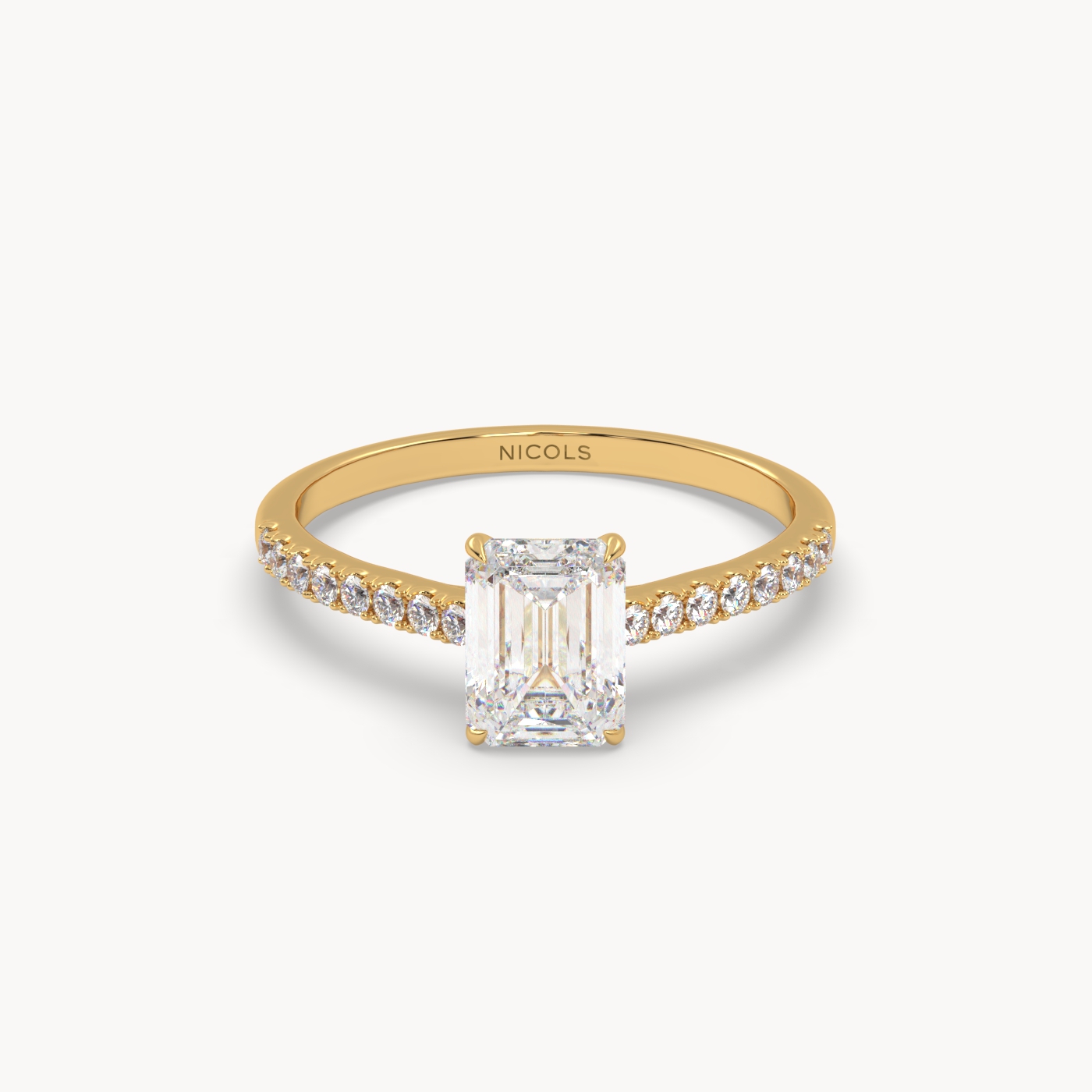18K Yellow Gold Petite Pavé Cathedral Engagement Ring for Emerald Cut Diamond