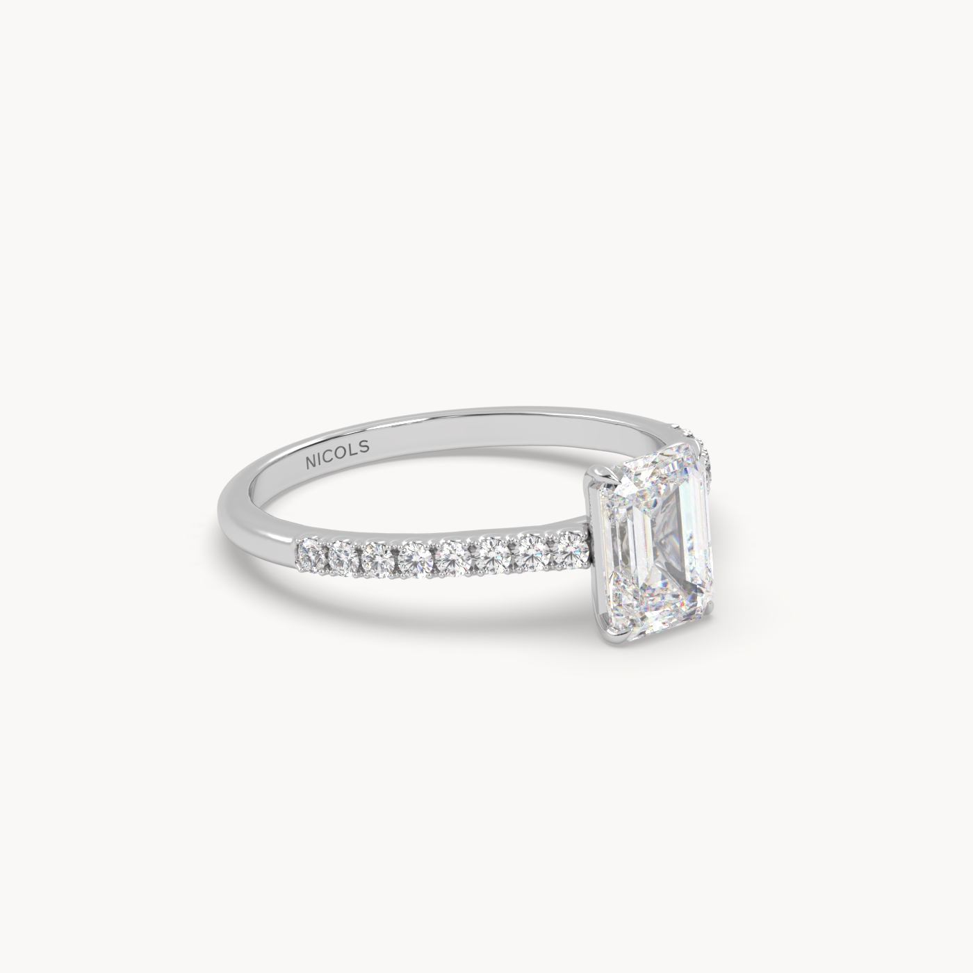 PT Platinum Petite Pavé Cathedral Engagement Ring for Emerald Cut Diamond