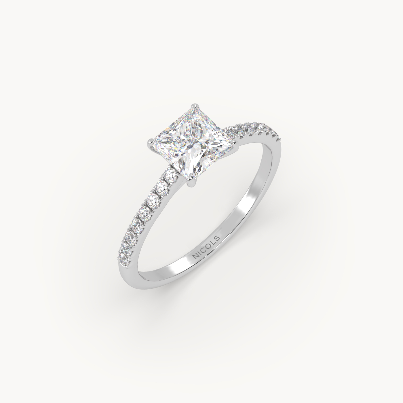 18K White Gold Petite Pavé Cathedral Engagement Ring for 1ct Princess Diamond