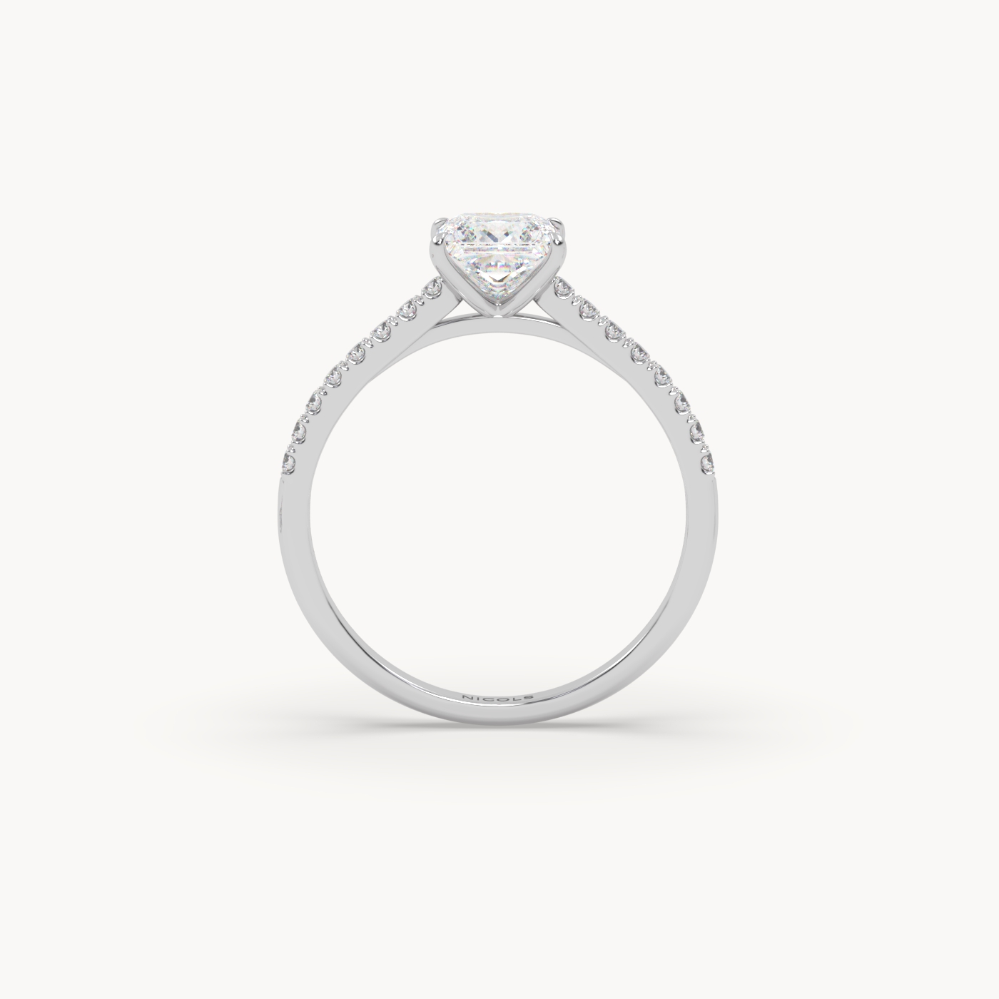 18K White Gold Petite Pavé Cathedral Engagement Ring for 1ct Princess Diamond