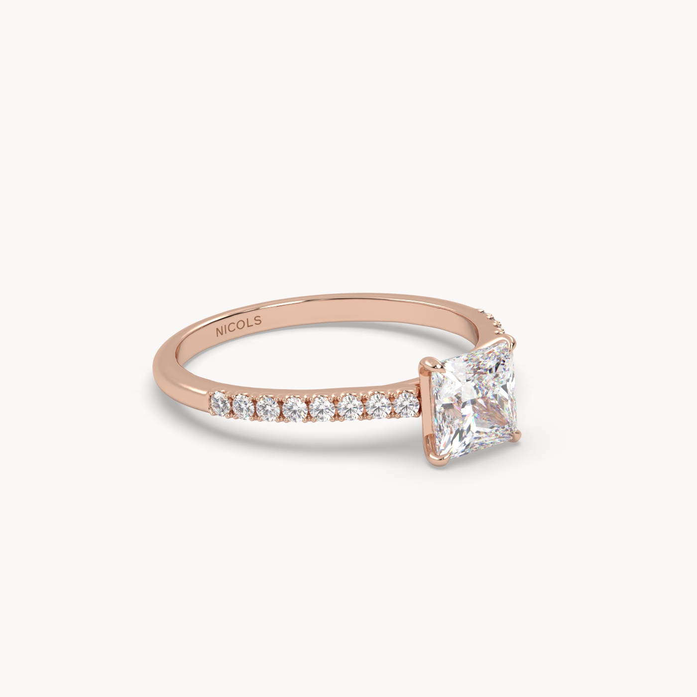 18K Rose Gold Petite Pavé Cathedral Engagement Ring for 1ct Princess Diamond