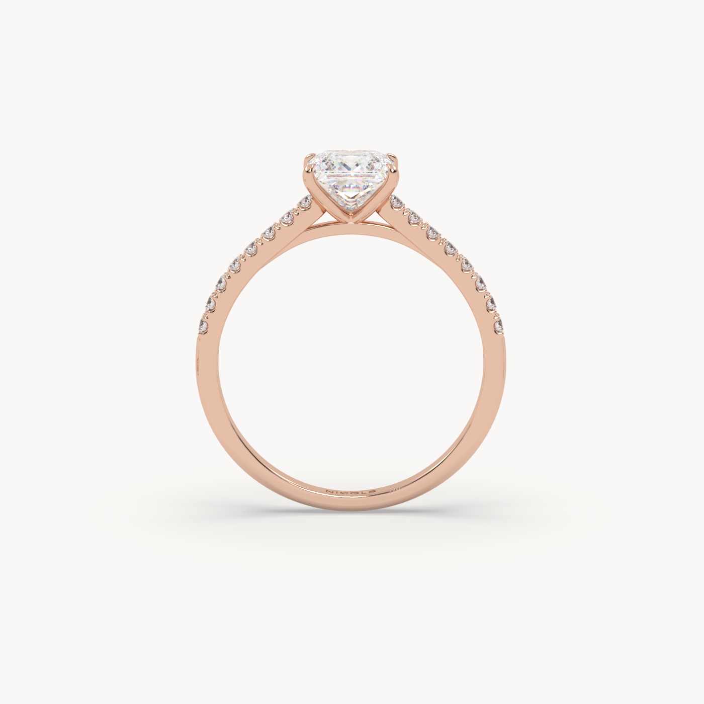18K Rose Gold Petite Pavé Cathedral Engagement Ring for 1ct Princess Diamond