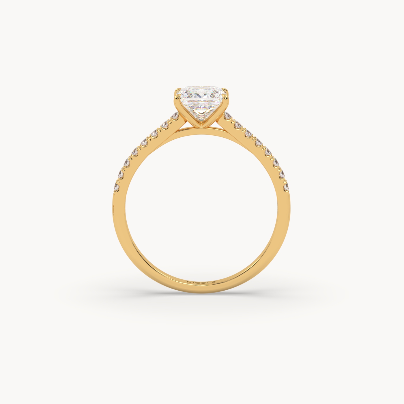 18K Yellow Gold Petite Pavé Cathedral Engagement Ring for 1ct Princess Diamond