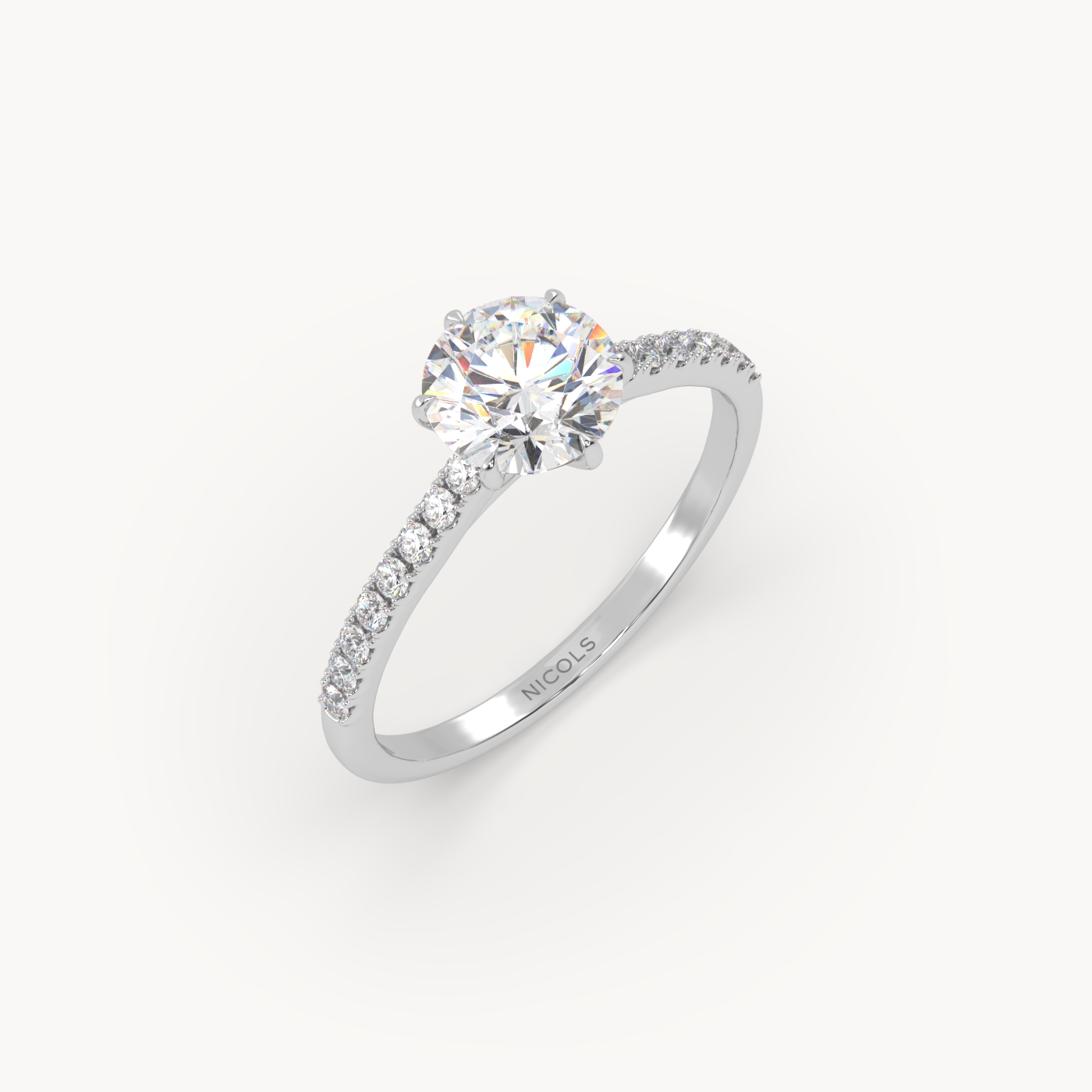 18K White Gold Six-Prong Pavé Cathedral Engagement Ring for 1ct Round Diamond