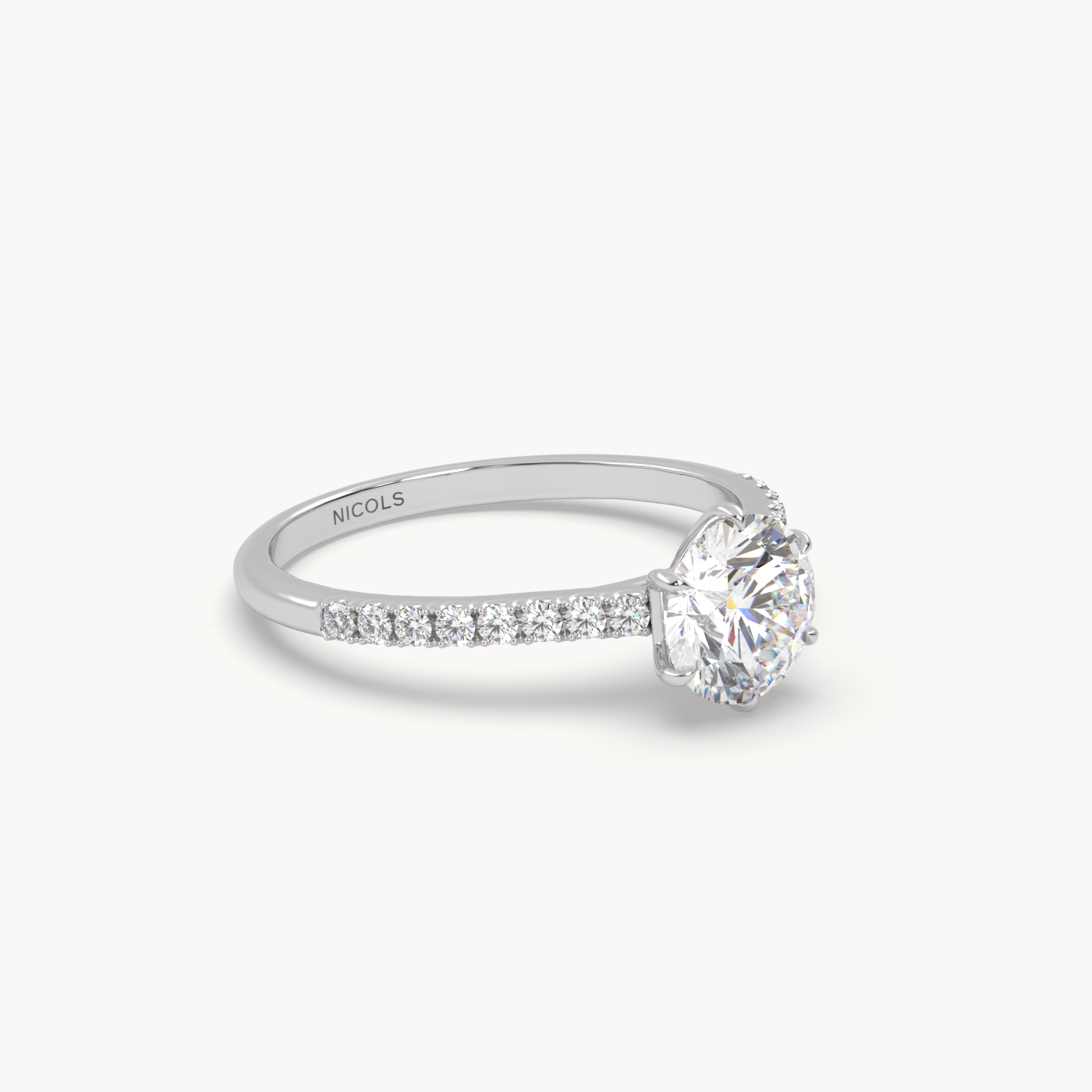 18K White Gold Six-Prong Pavé Cathedral Engagement Ring for 1ct Round Diamond