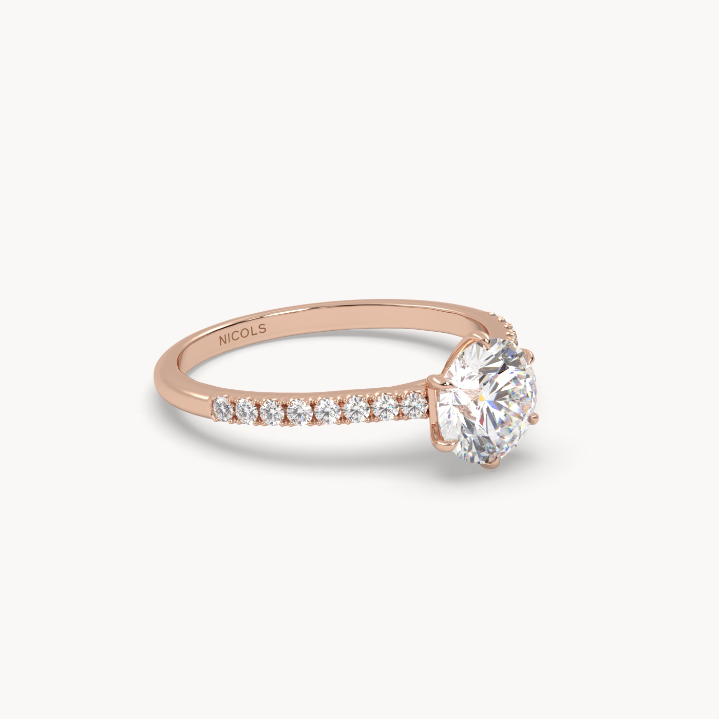 18K Rose Gold Six-Prong Pavé Cathedral Engagement Ring for 1ct Round Diamond