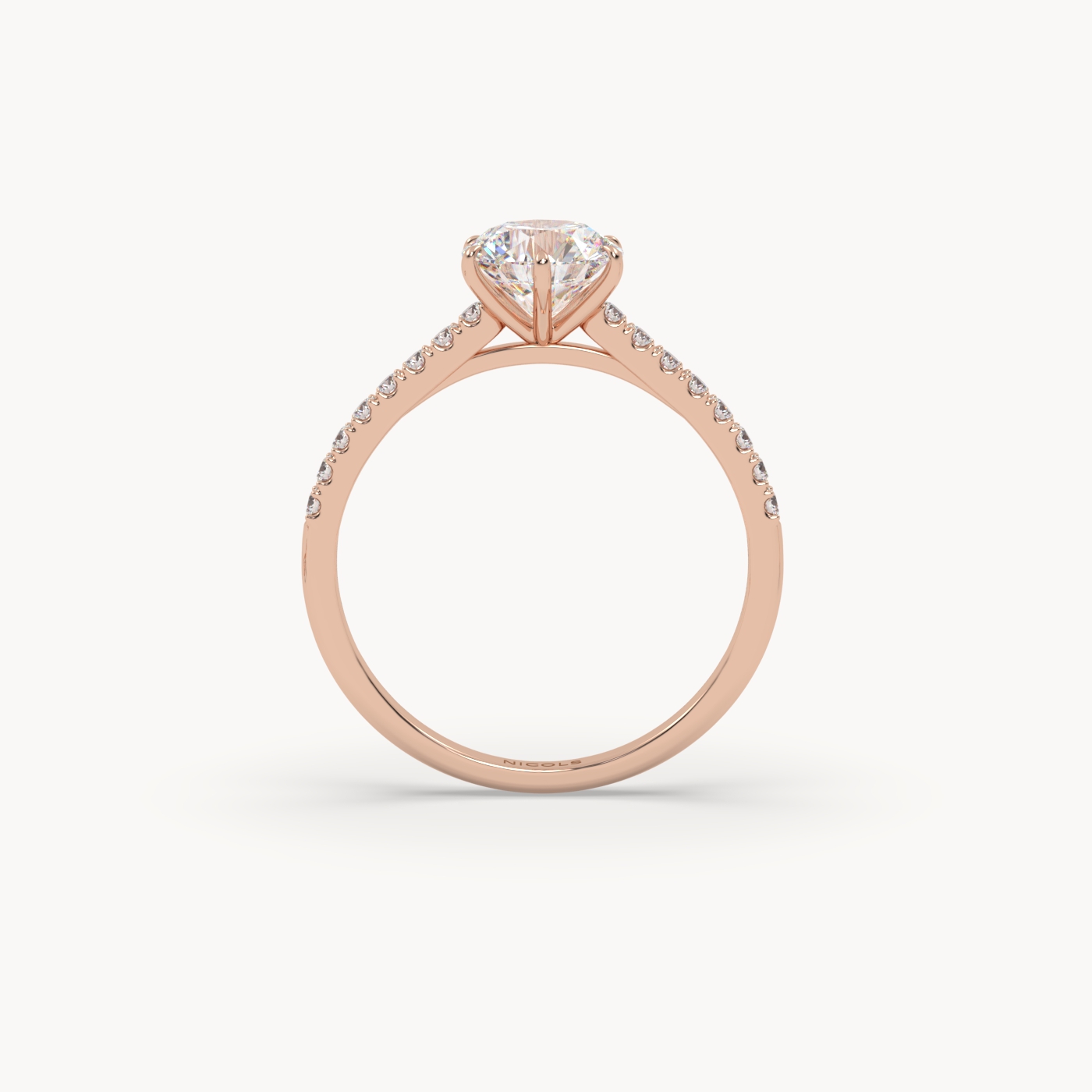 18K Rose Gold Six-Prong Pavé Cathedral Engagement Ring for 1ct Round Diamond