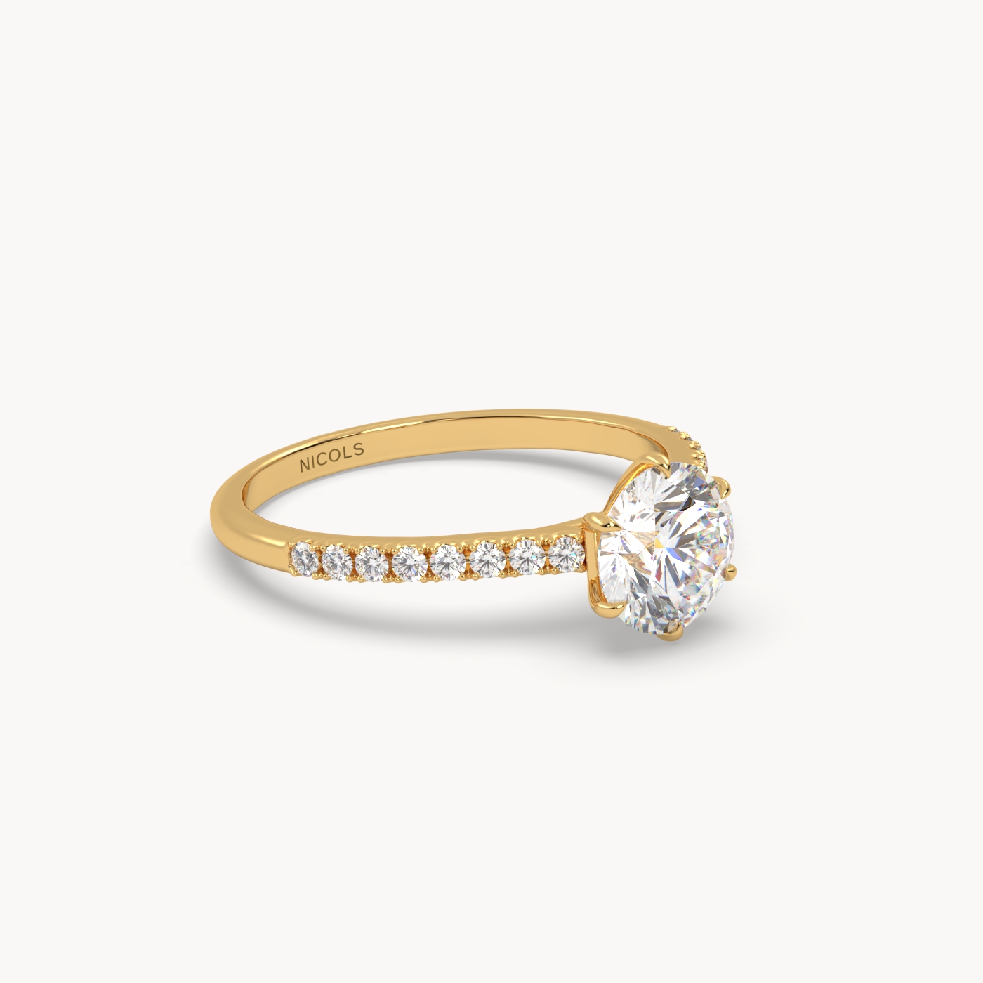 18K Yellow Gold Six-Prong Pavé Cathedral Engagement Ring for 1ct Round Diamond