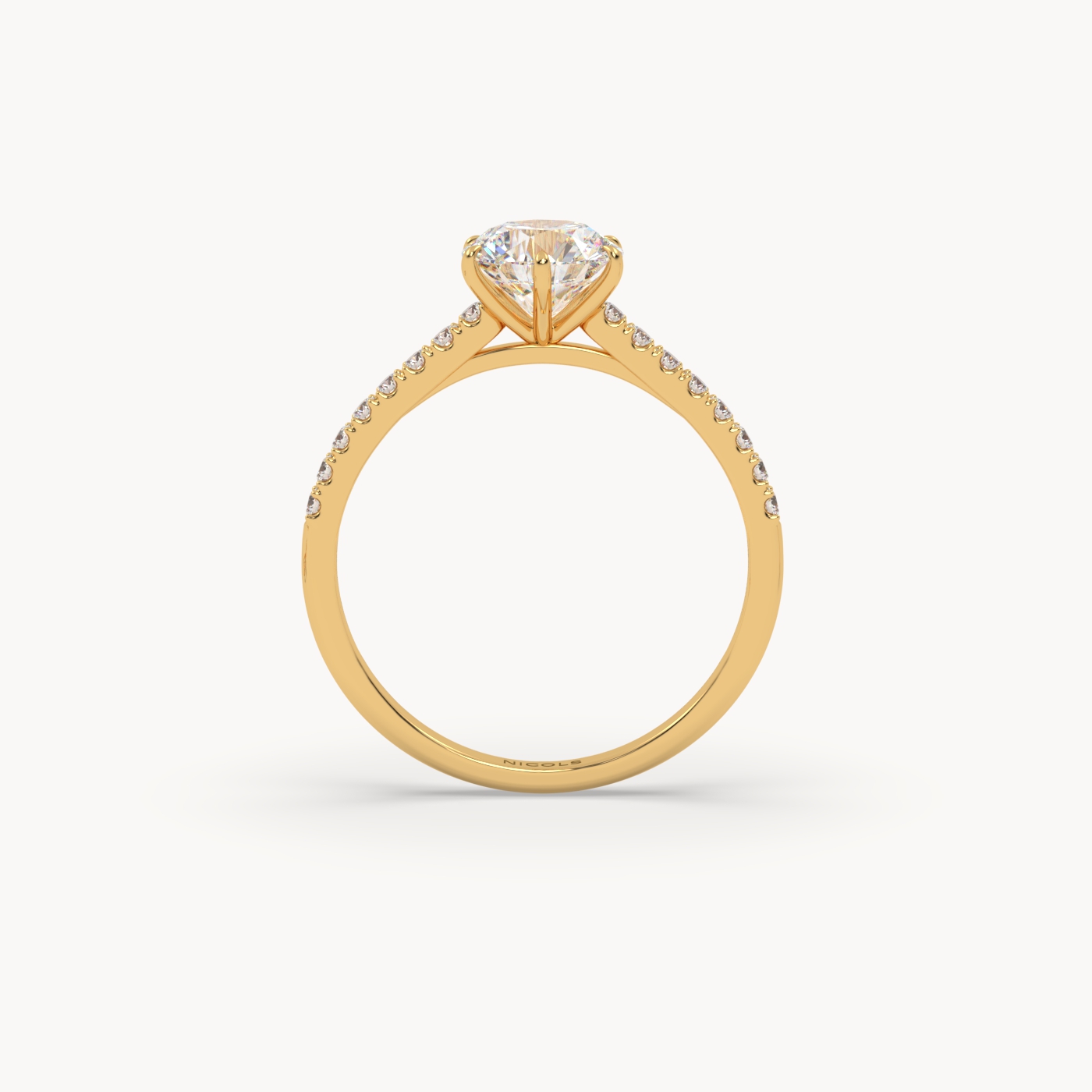 18K Yellow Gold Six-Prong Pavé Cathedral Engagement Ring for 1ct Round Diamond
