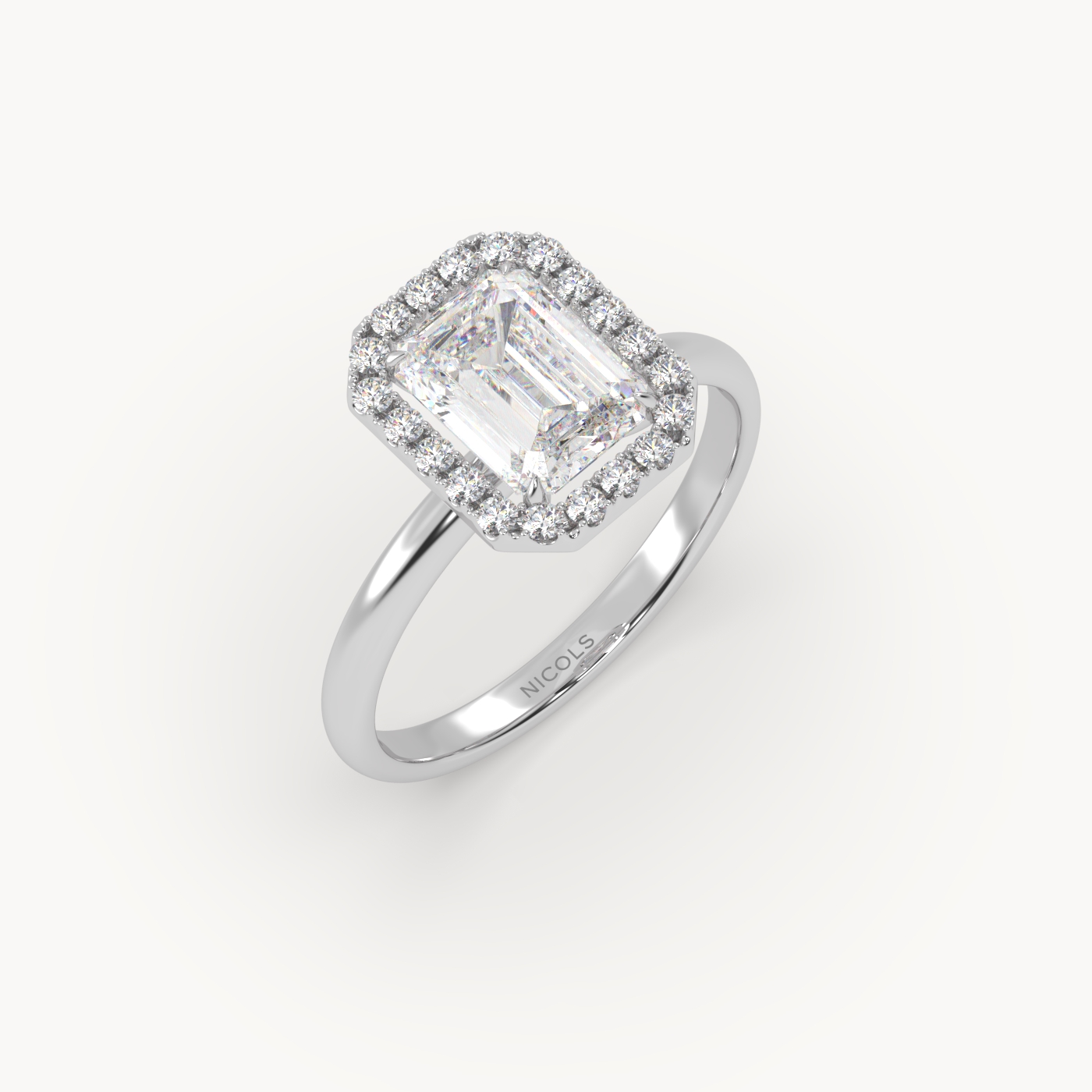 18K White Gold Emerald Halo Diamond Ring