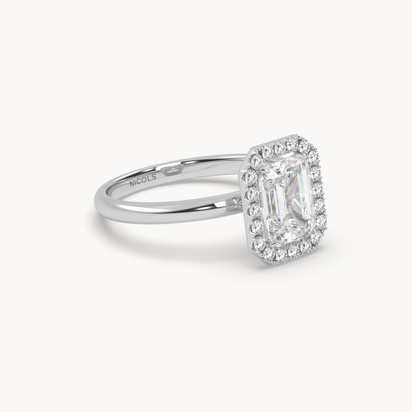 18K White Gold Emerald Halo Diamond Ring