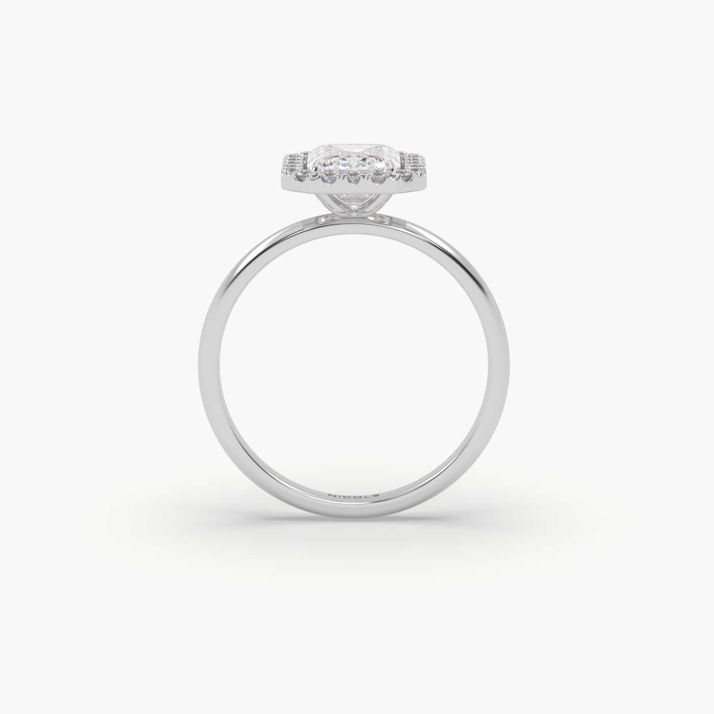 18K White Gold Emerald Halo Diamond Ring