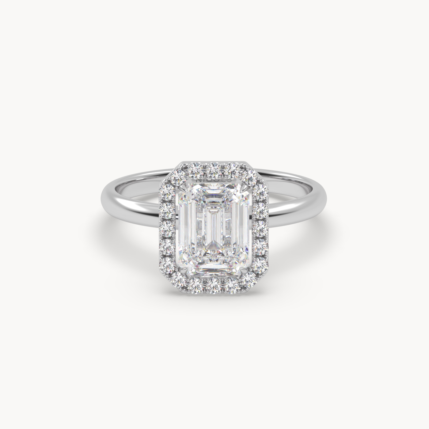 18K White Gold Emerald Halo Diamond Ring
