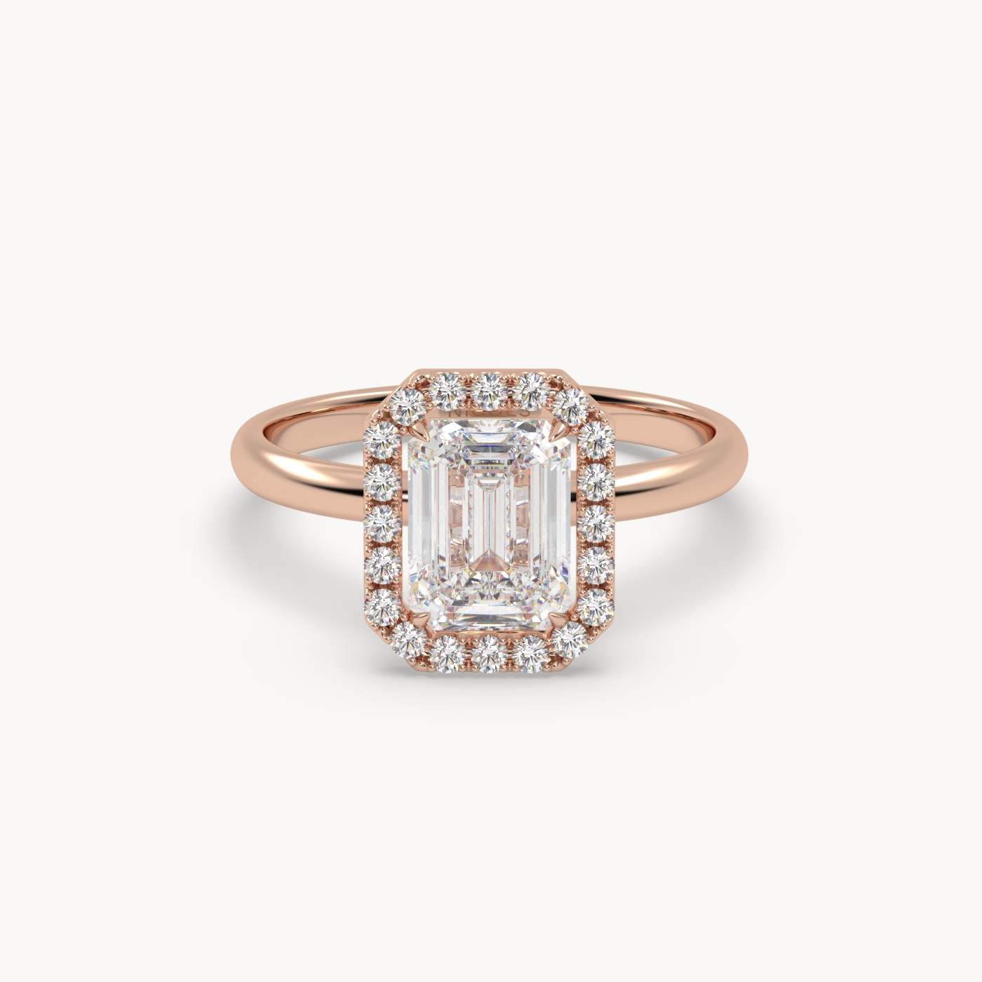 18K Rose Gold Emerald Halo Diamond Ring
