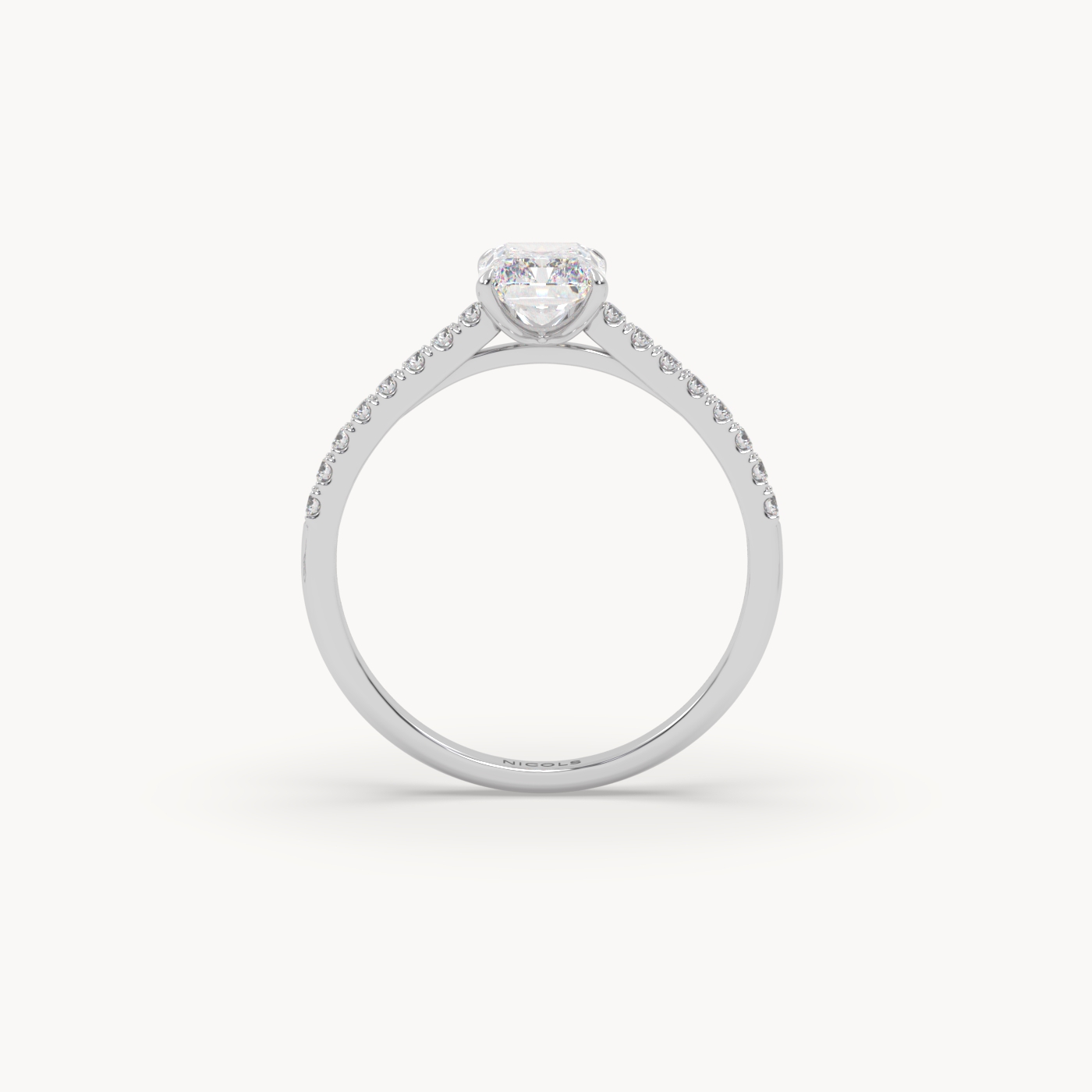 18K White Gold Pavé Radiant Diamond Cathedral Engagement Ring