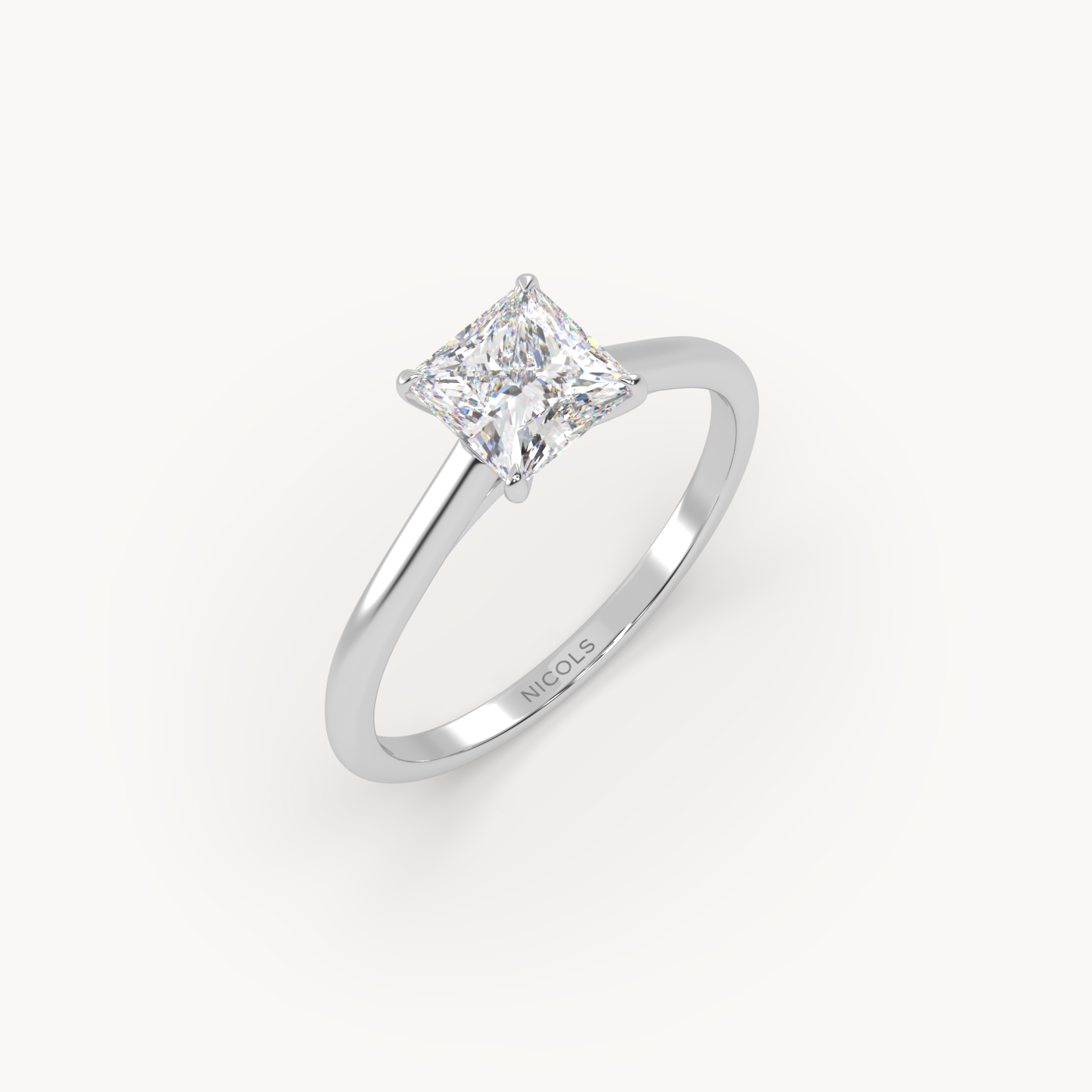 18K White Gold Cathedral Solitaire Engagement Ring for Princess Diamond