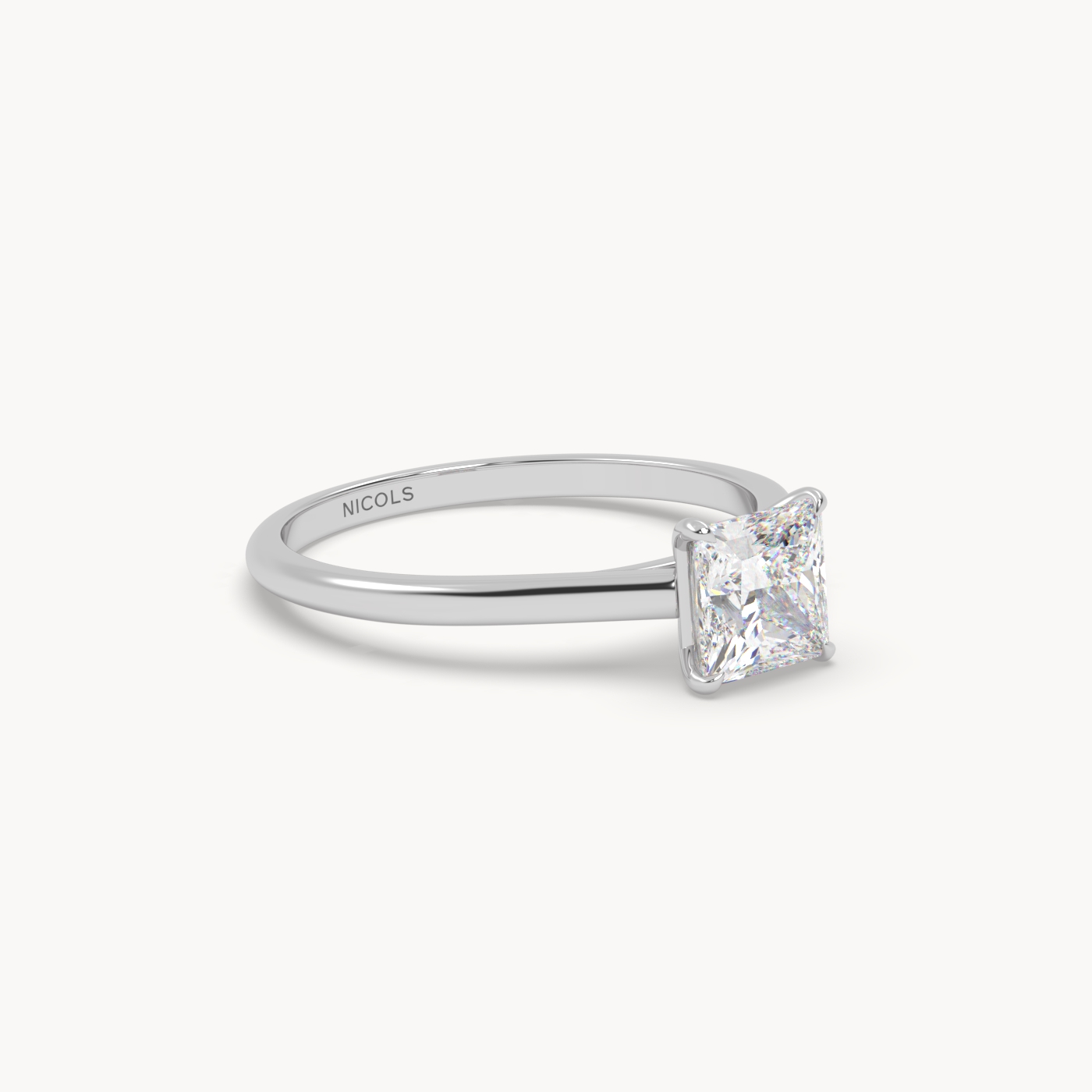 18K White Gold Cathedral Solitaire Engagement Ring for Princess Diamond