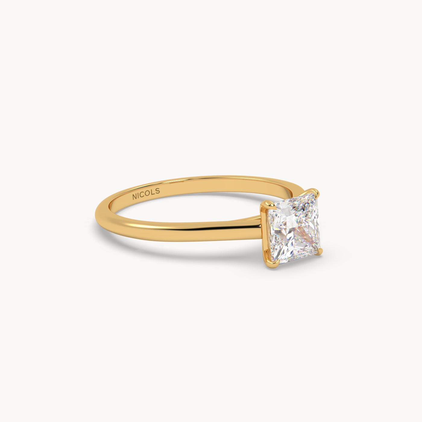 18K Yellow Gold Cathedral Solitaire Engagement Ring for Princess Diamond