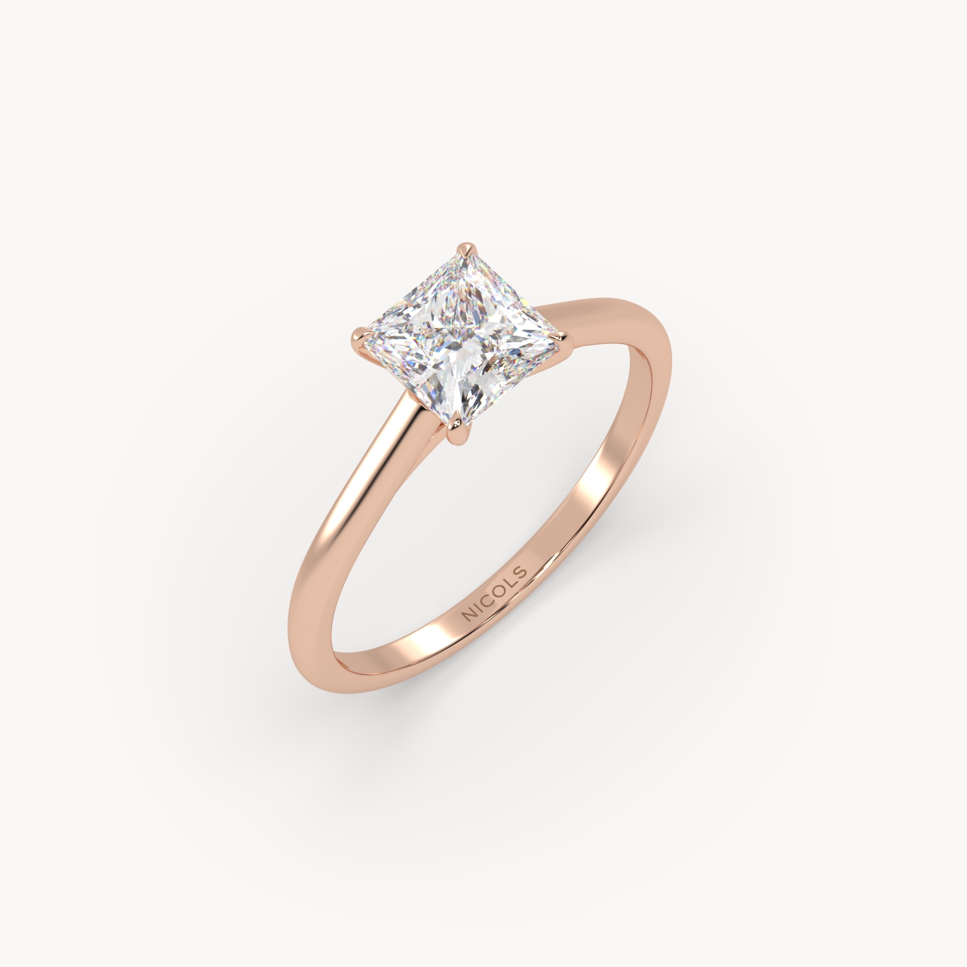 18K Rose Gold Cathedral Solitaire Engagement Ring for Princess Diamond