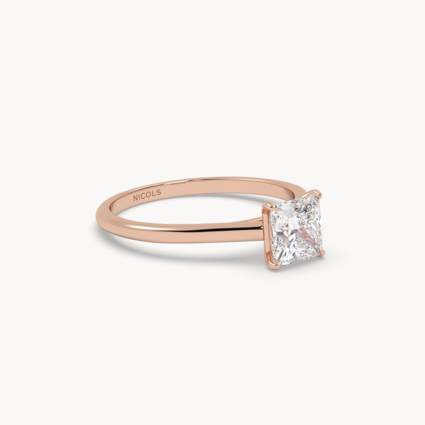 18K Rose Gold Cathedral Solitaire Engagement Ring for Princess Diamond