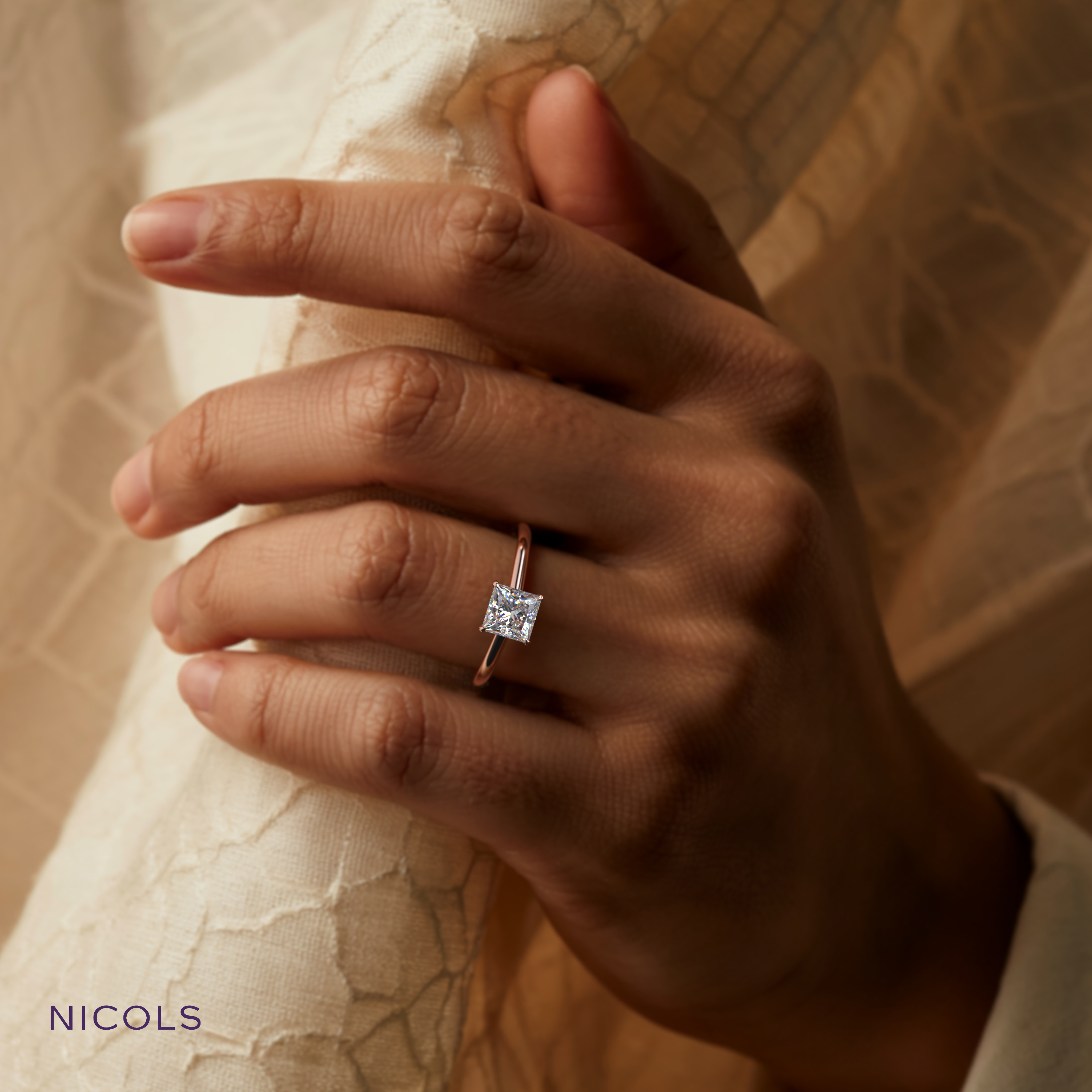 18K Rose Gold Cathedral Solitaire Engagement Ring for Princess Diamond